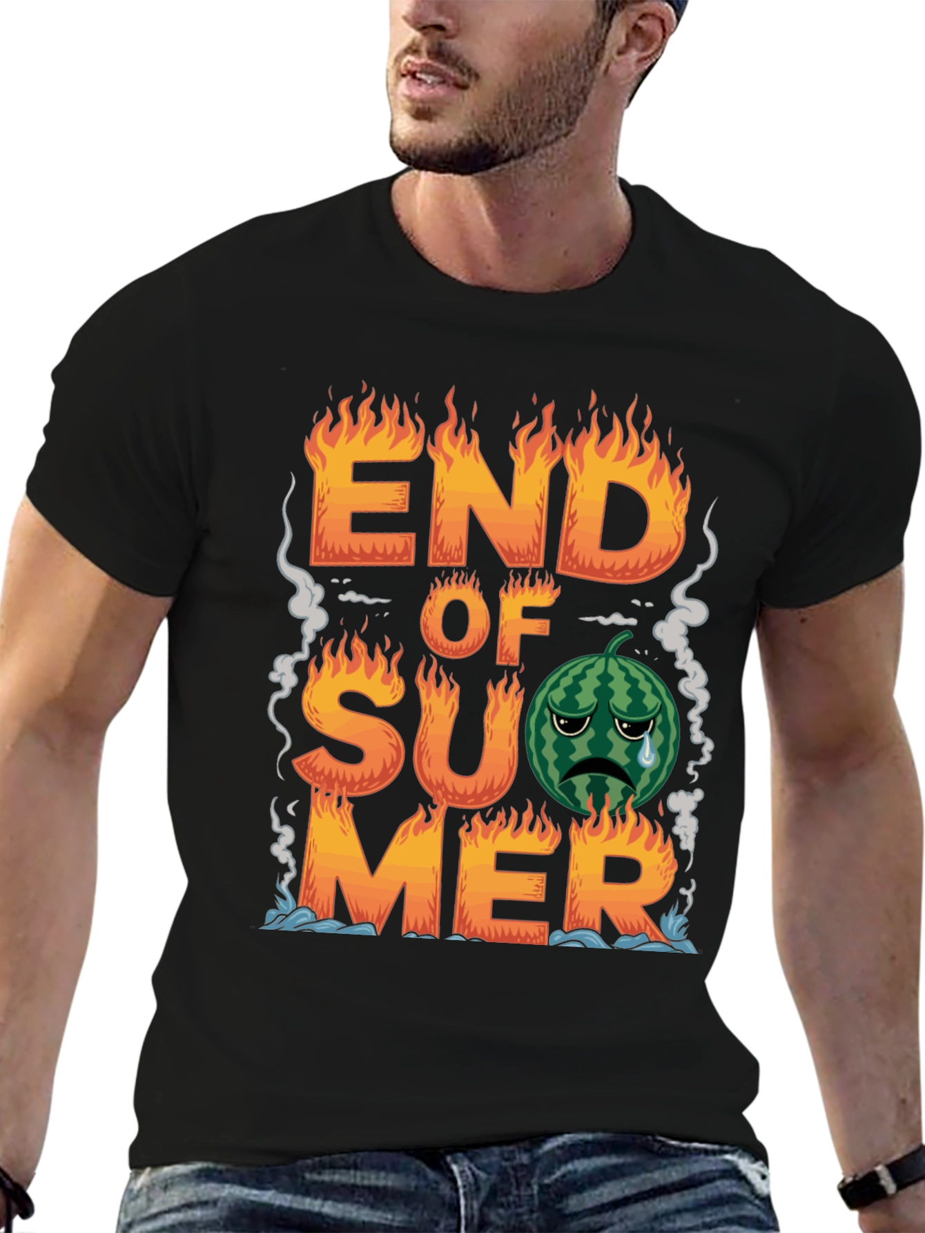 Black End of Summer T-Shirt - Sad Watermelon view 6