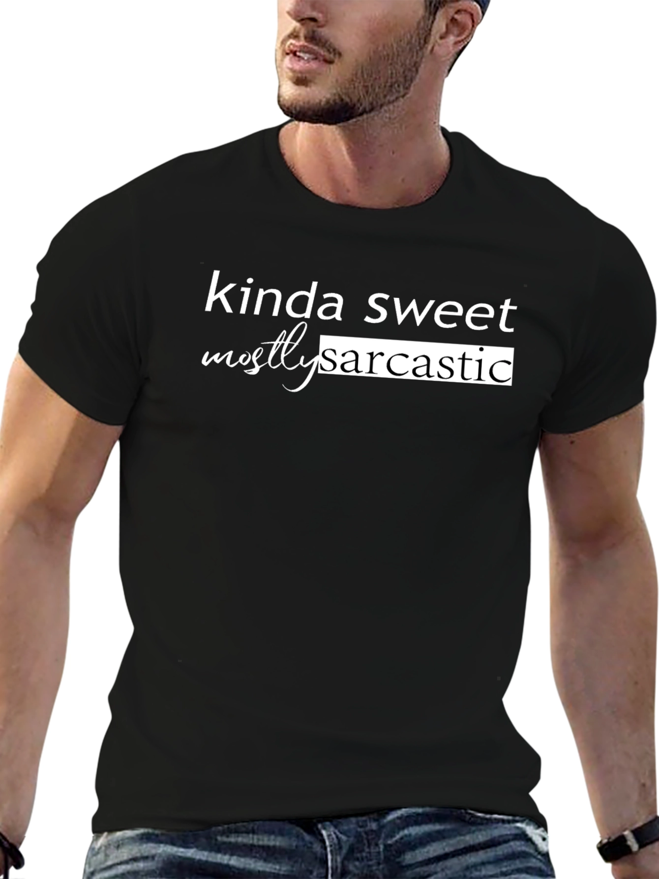 Black Kinda Sweet Mostly Sarcastic Black T-Shirt view 6