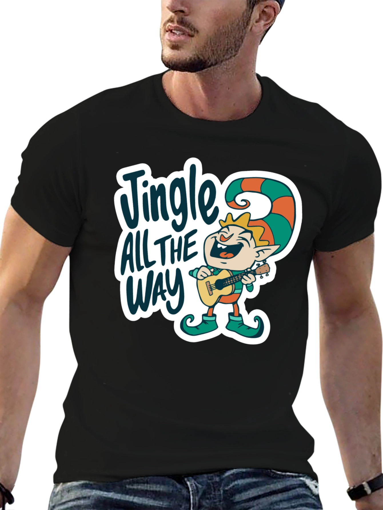Black Jingle All The Way Elf T-Shirt view 6