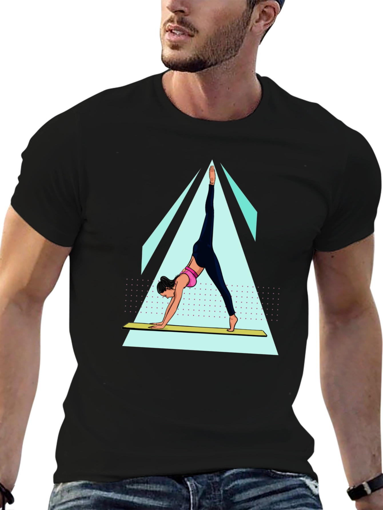 Black Yoga Pose Graphic Tee - Black Cotton Blend Shirt view 6