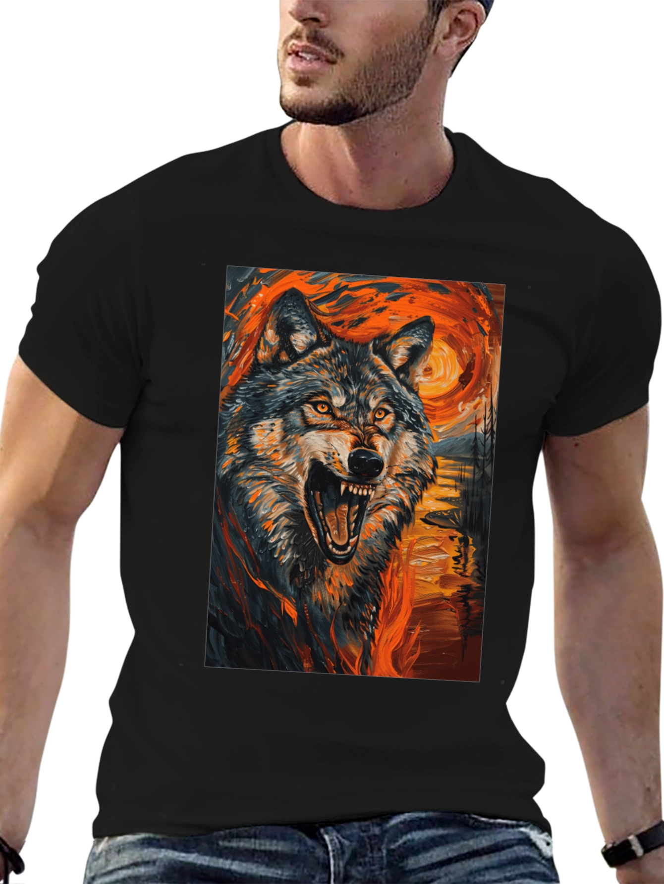 Black Wolf Art T-Shirt - Vibrant Graphic Tee view 6