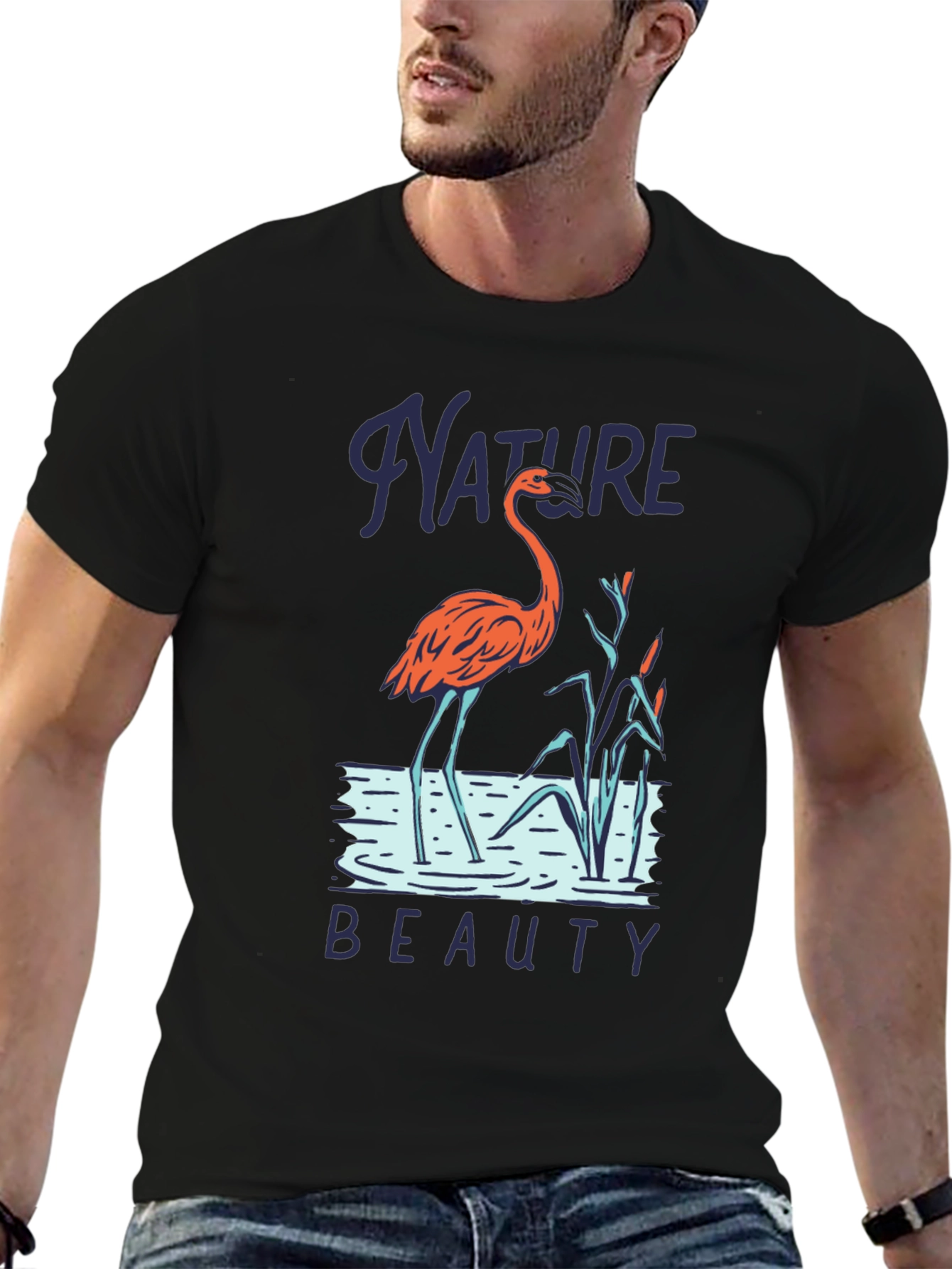Black Nature Beauty Flamingo T-Shirt view 6