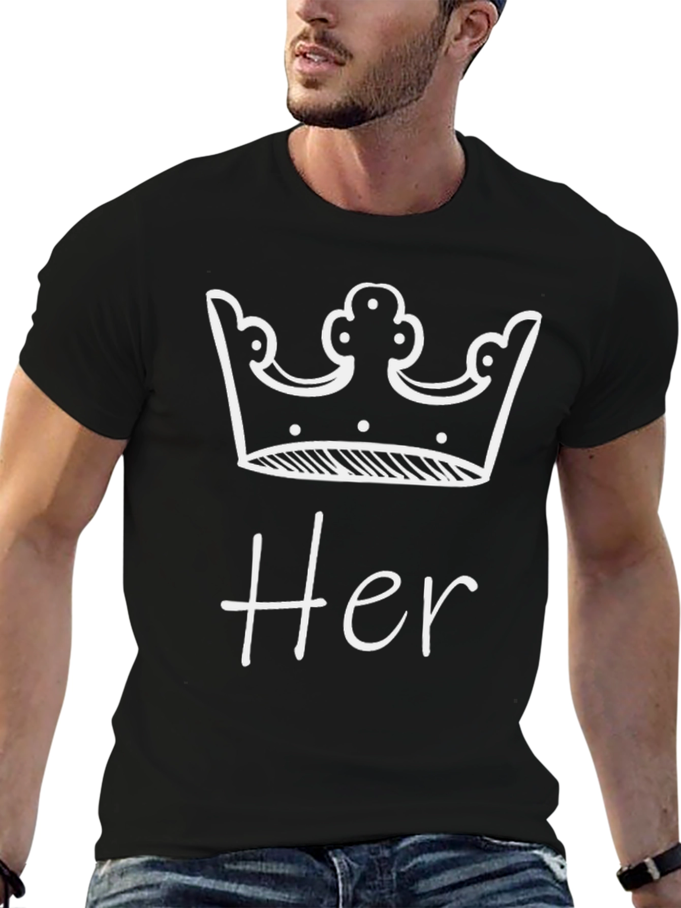 Black Her Crown Graphic T-Shirt - Couples Matching Tee view 6
