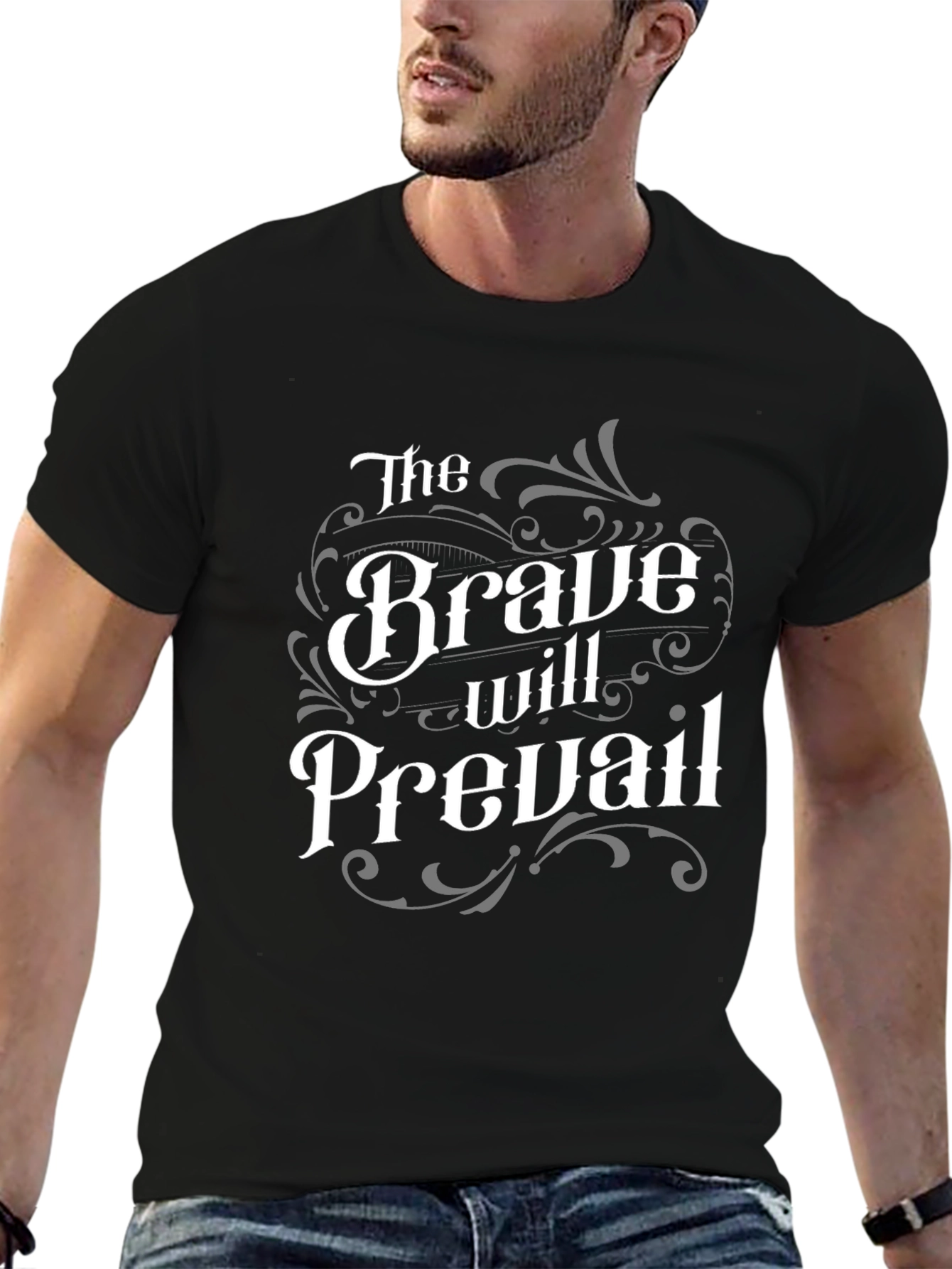 Black Brave Will Prevail Graphic T-Shirt - Black view 6