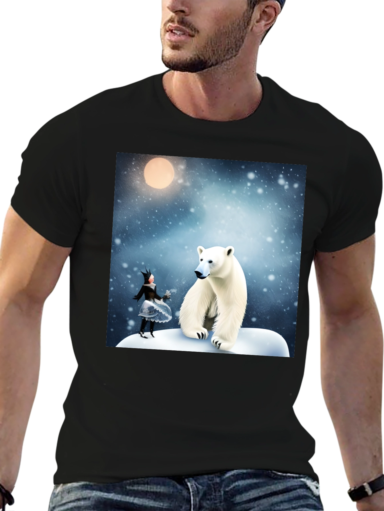Black Winter Wonderland Polar Bear Graphic Tee view 6
