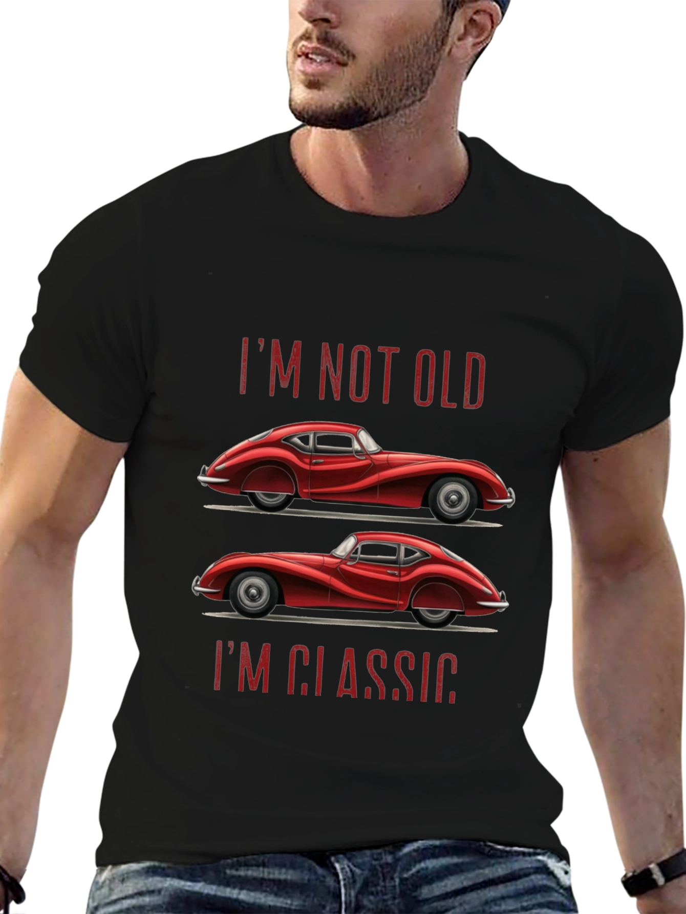 Black Classic Car T-Shirt - "I'm Not Old, I'm Classic" view 6