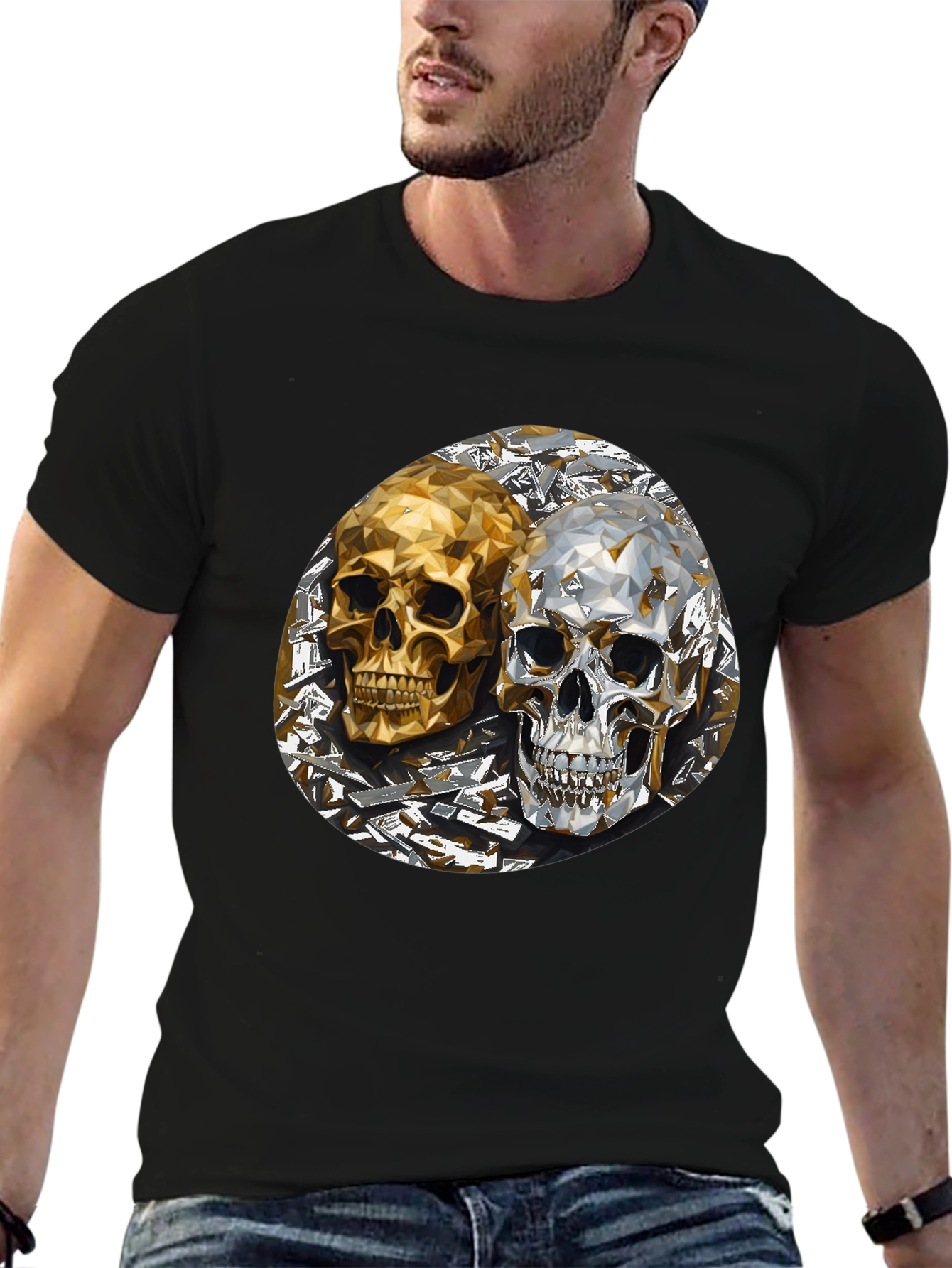 Black Skull Art Graphic Print Men's T-Shirt view 6