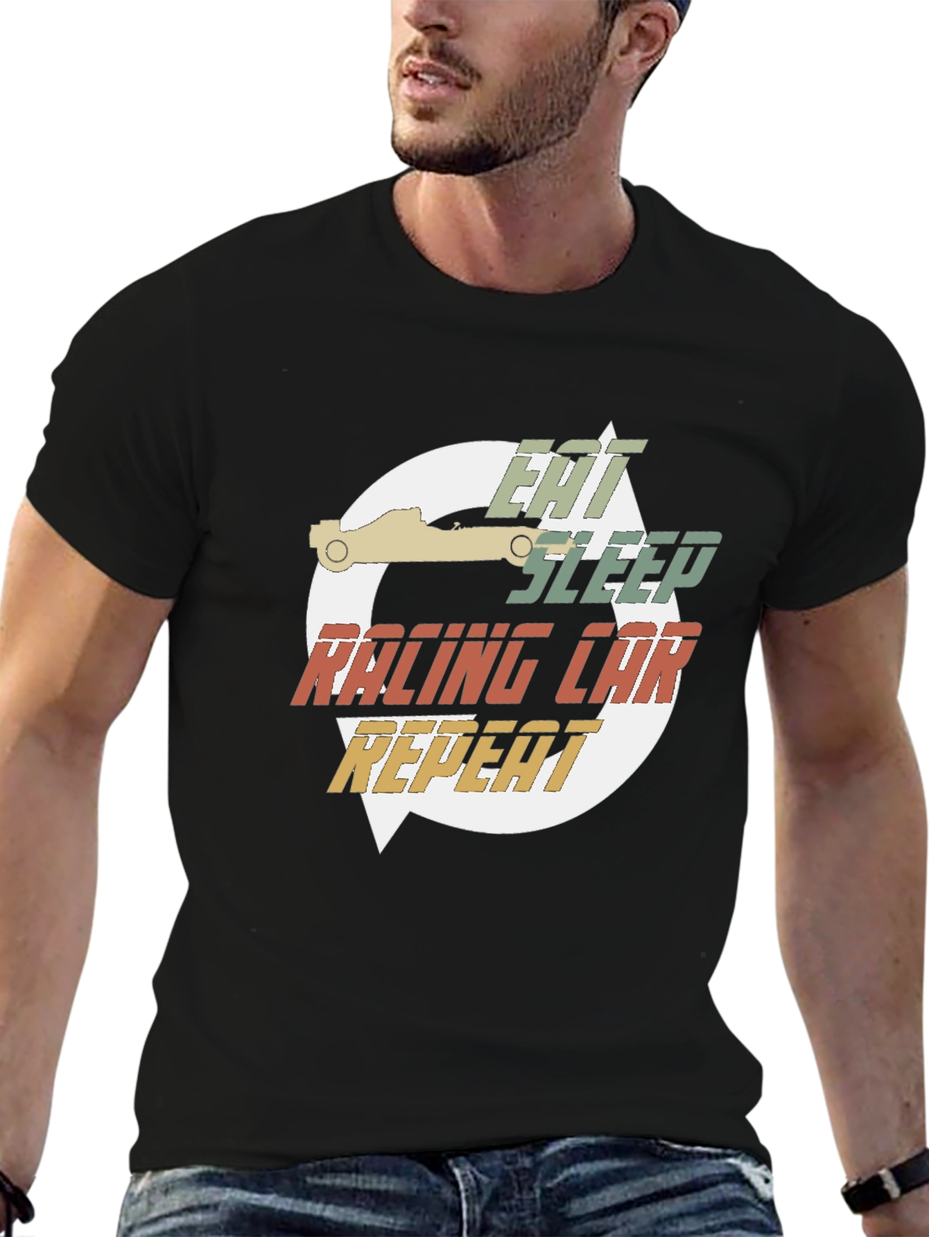 Black Eat Sleep Racing Car Repeat Black T-Shirt view 6