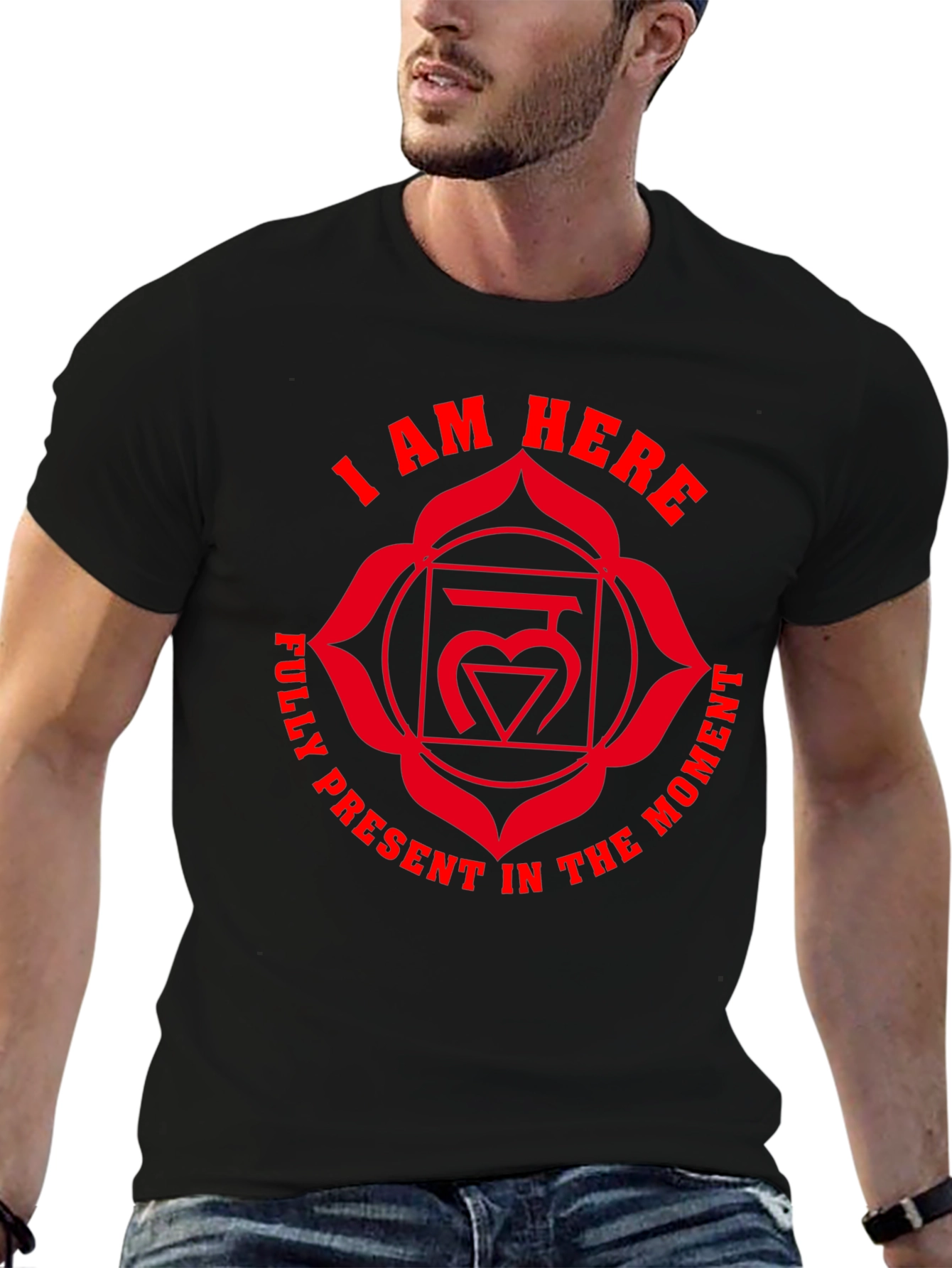 Black I Am Here Chakra T-Shirt - Present Moment Design view 6
