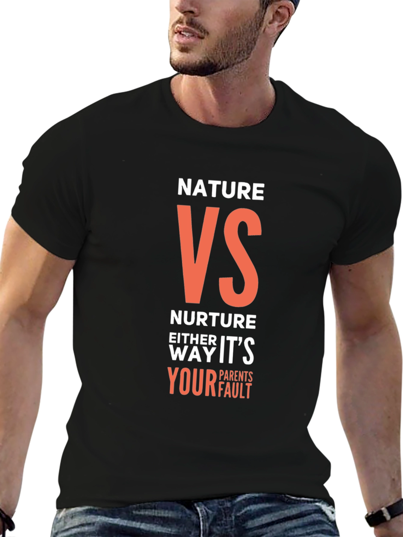 Black Nature VS Nurture T-Shirt - Funny Parent Blame Tee view 6