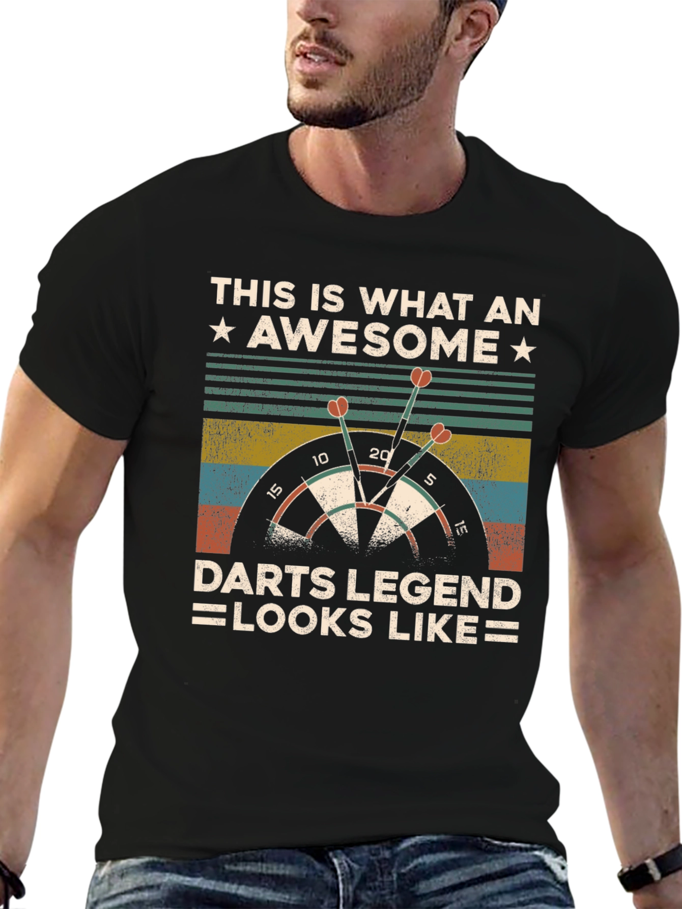Black Awesome Darts Legend T-Shirt: Dartboard Graphic Tee view 6