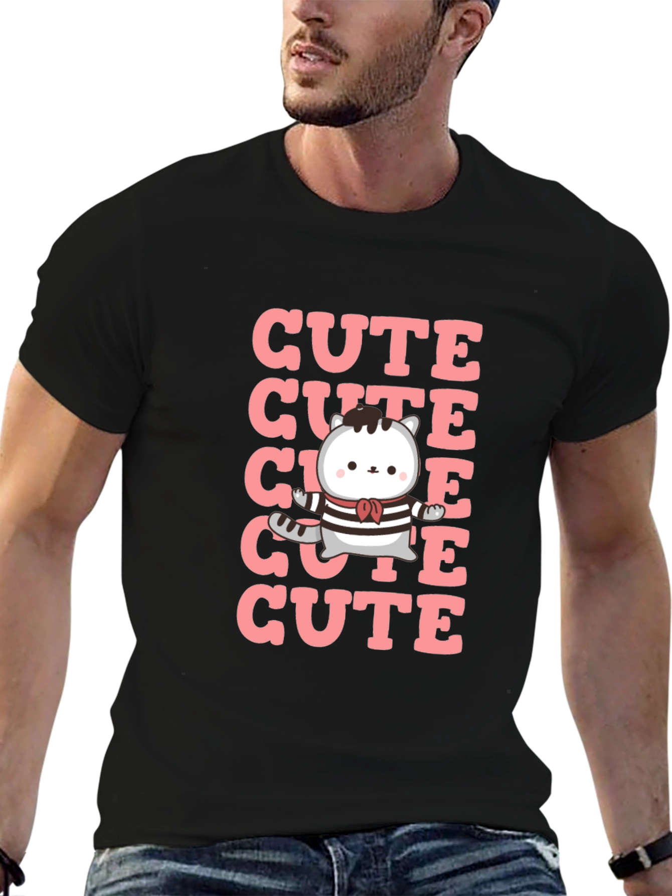 Black Cute Cat T-Shirt - Kawaii Kitten Design view 6