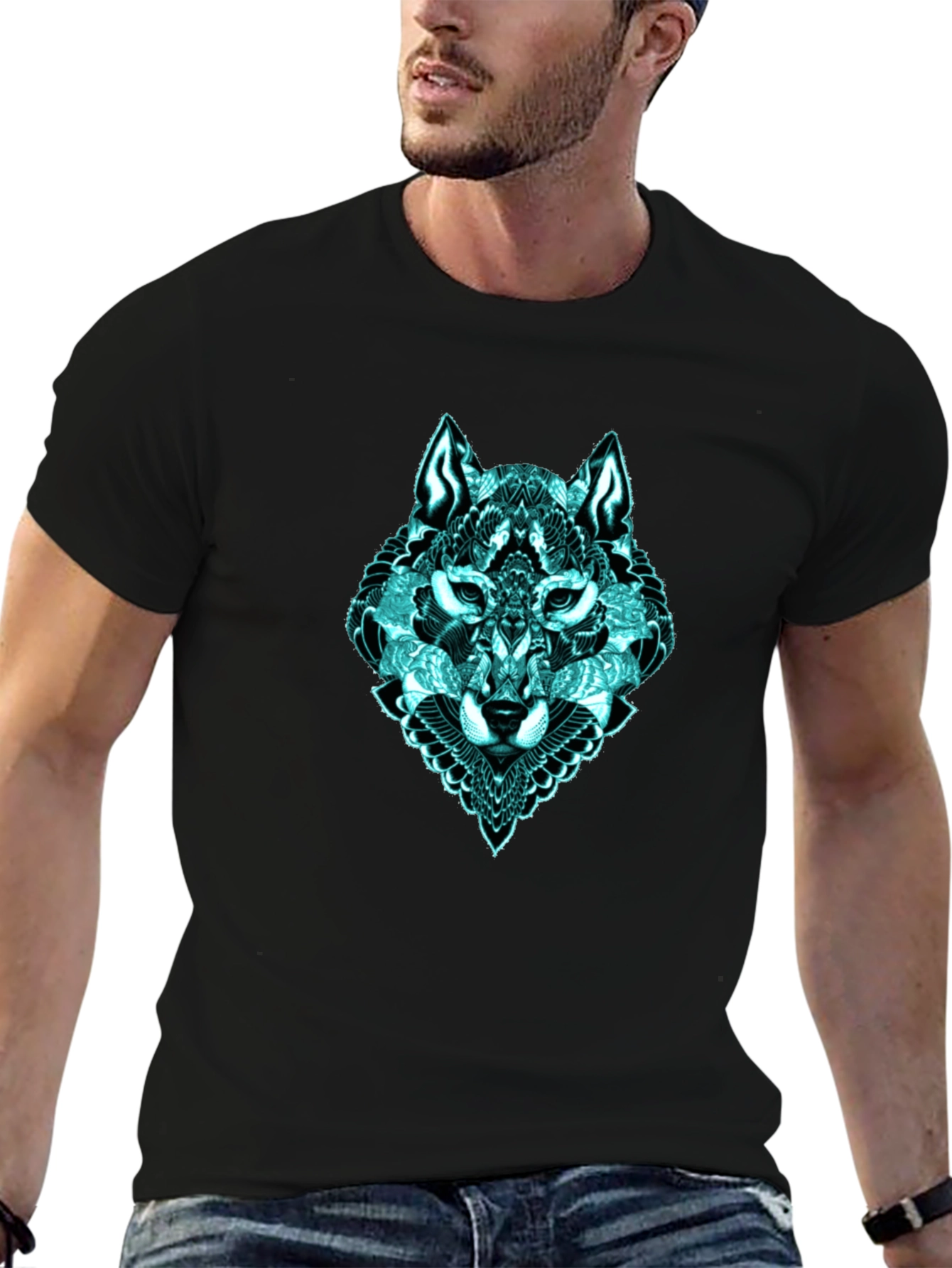 Black Mystic Wolf Graphic T-Shirt view 6
