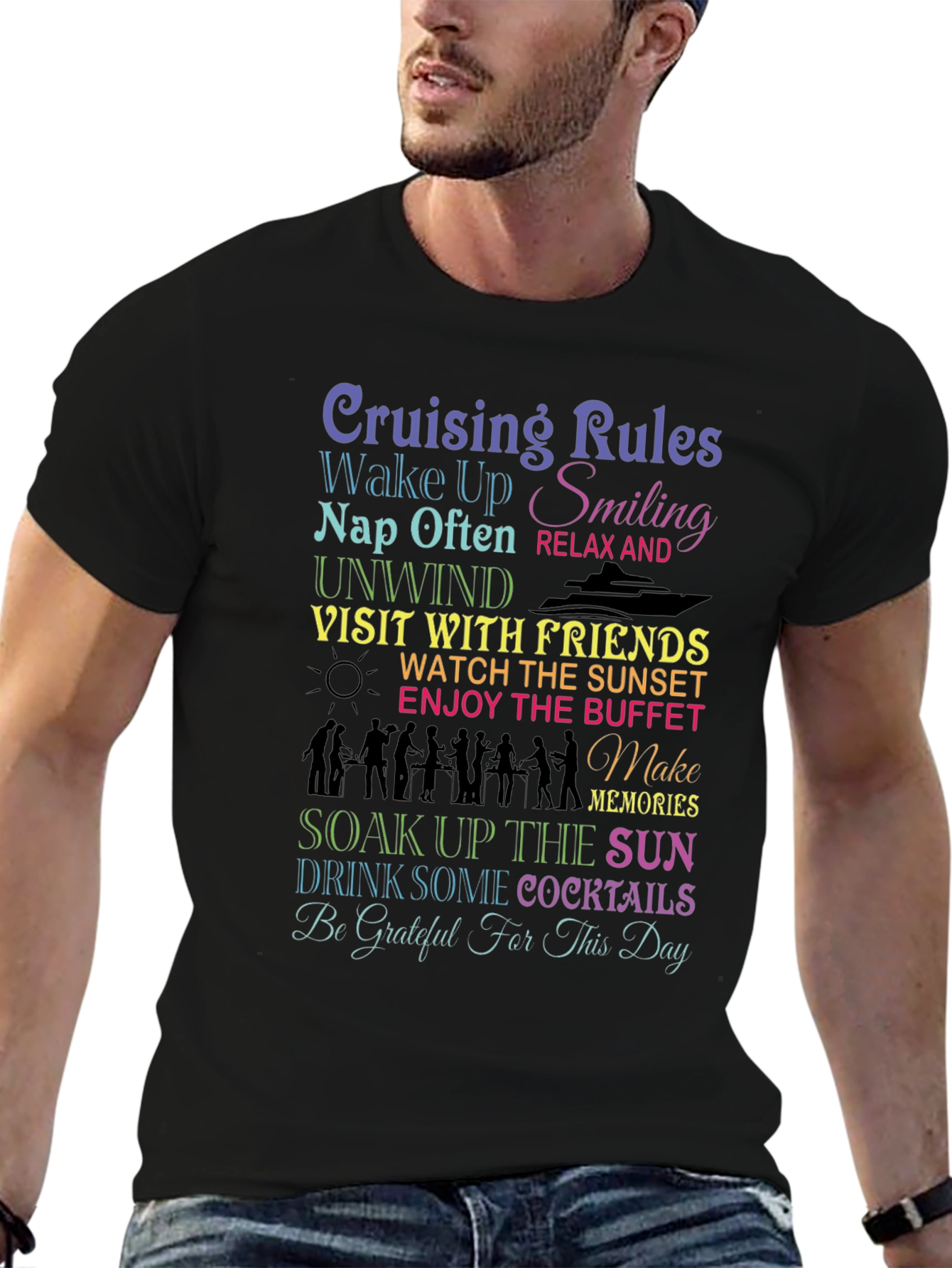 Black Cruising Rules T-Shirt: Wake Up Smiling view 6