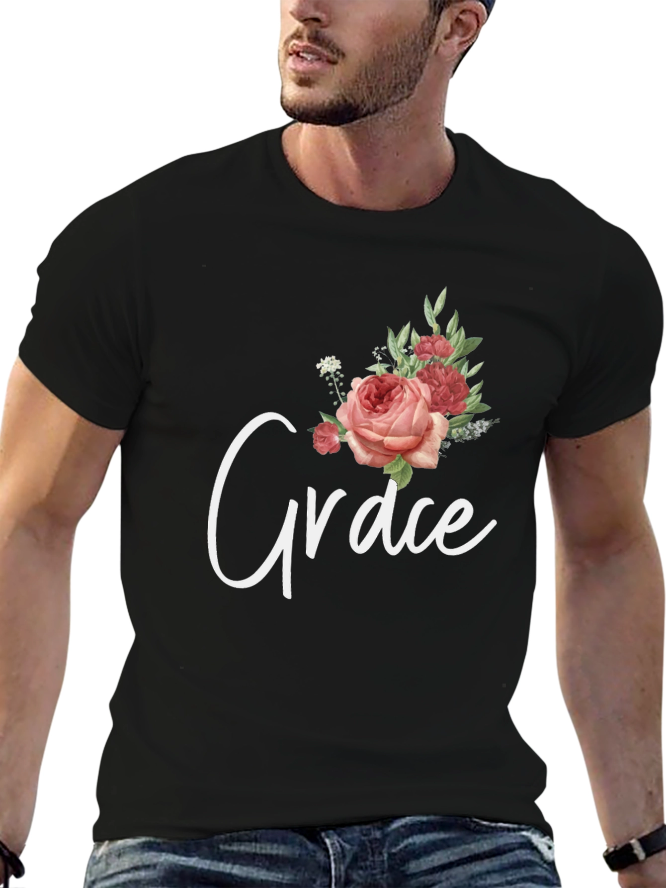 Black Grace Floral Graphic T-Shirt - Stylish Unisex Tee view 6