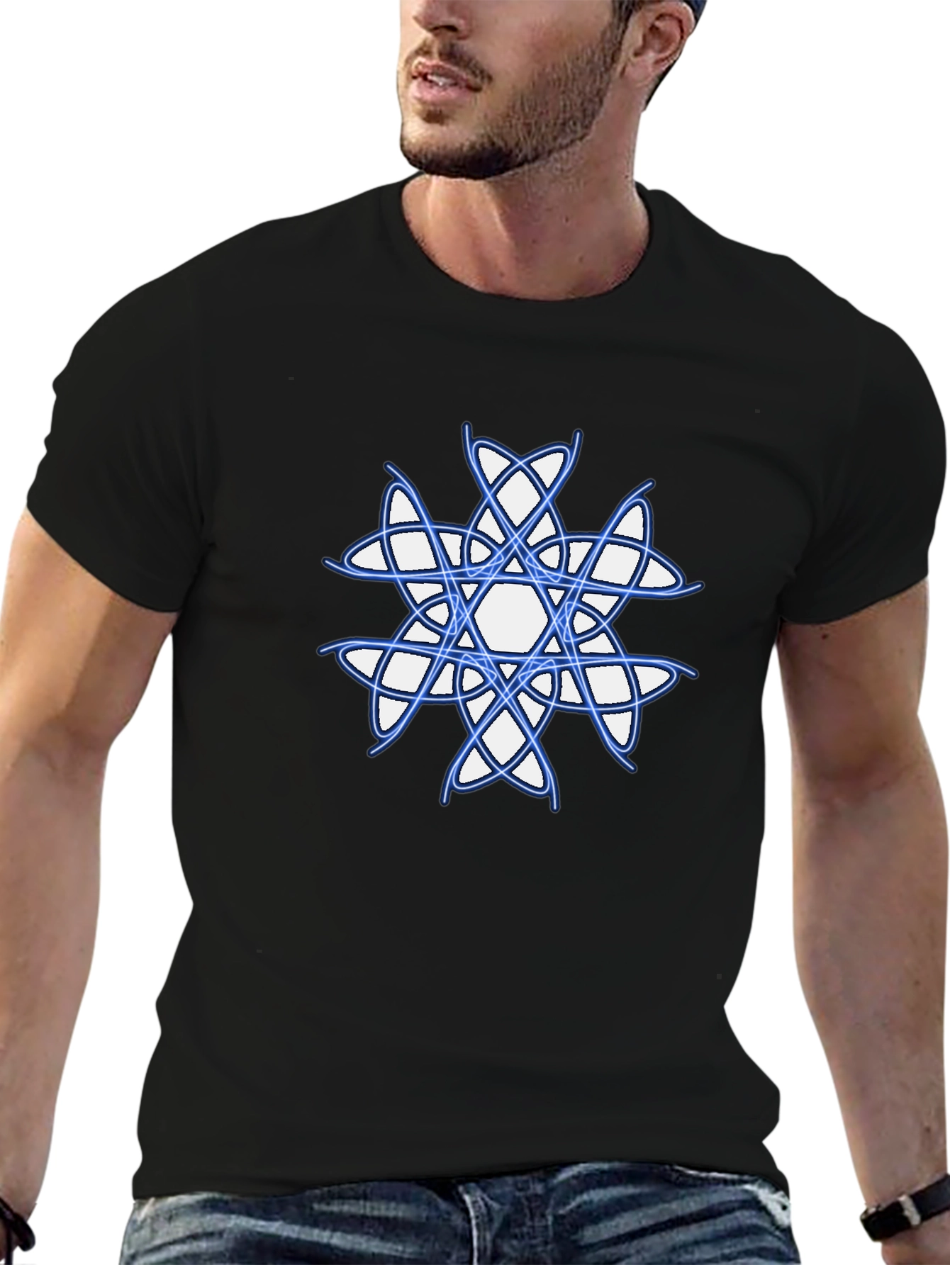 Black Geometric Star Graphic Tee - Black Cotton Blend view 6