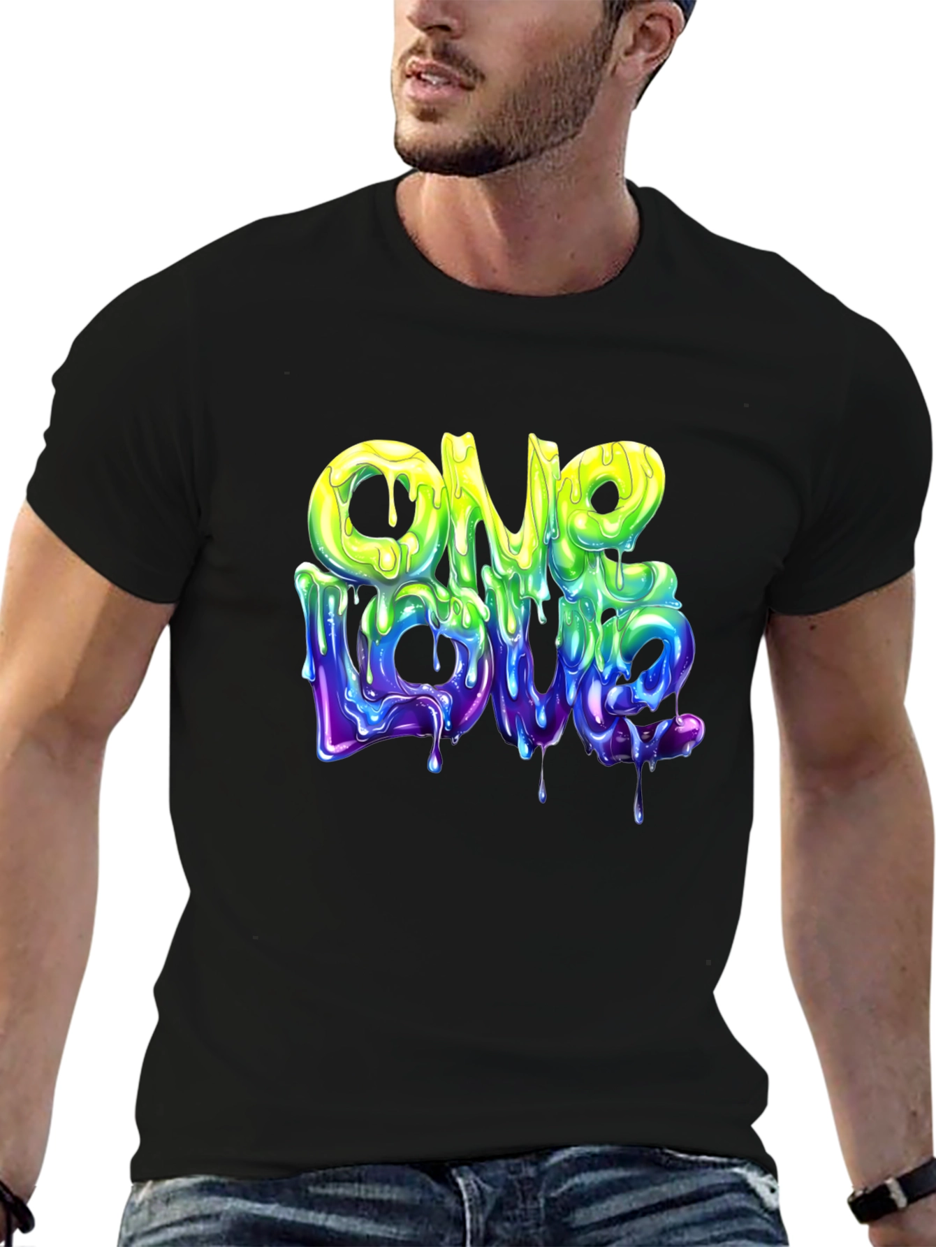 Black One Love Graphic T-Shirt - Cool Drip Design view 6