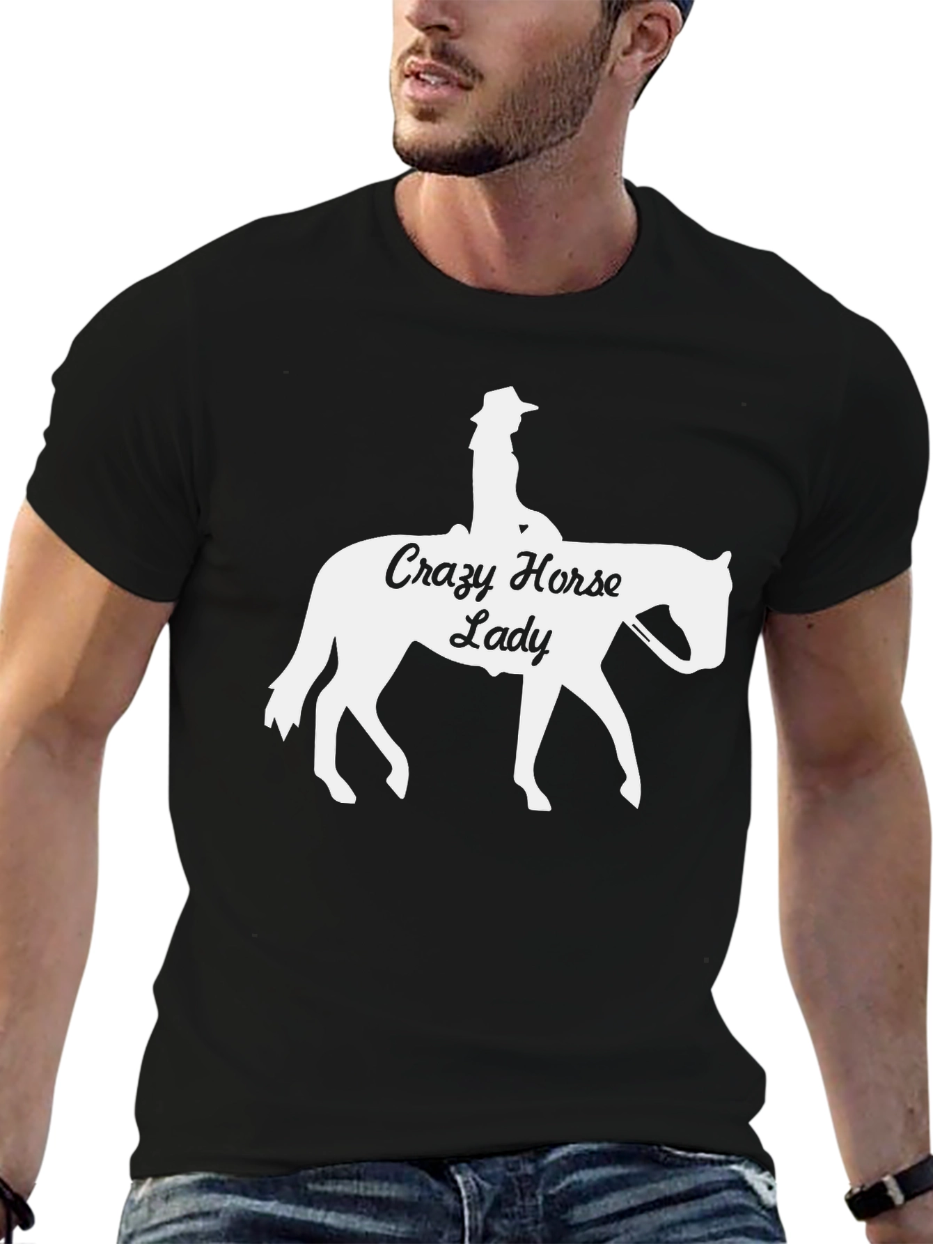 Black Crazy Horse Lady Graphic T-Shirt Black view 6