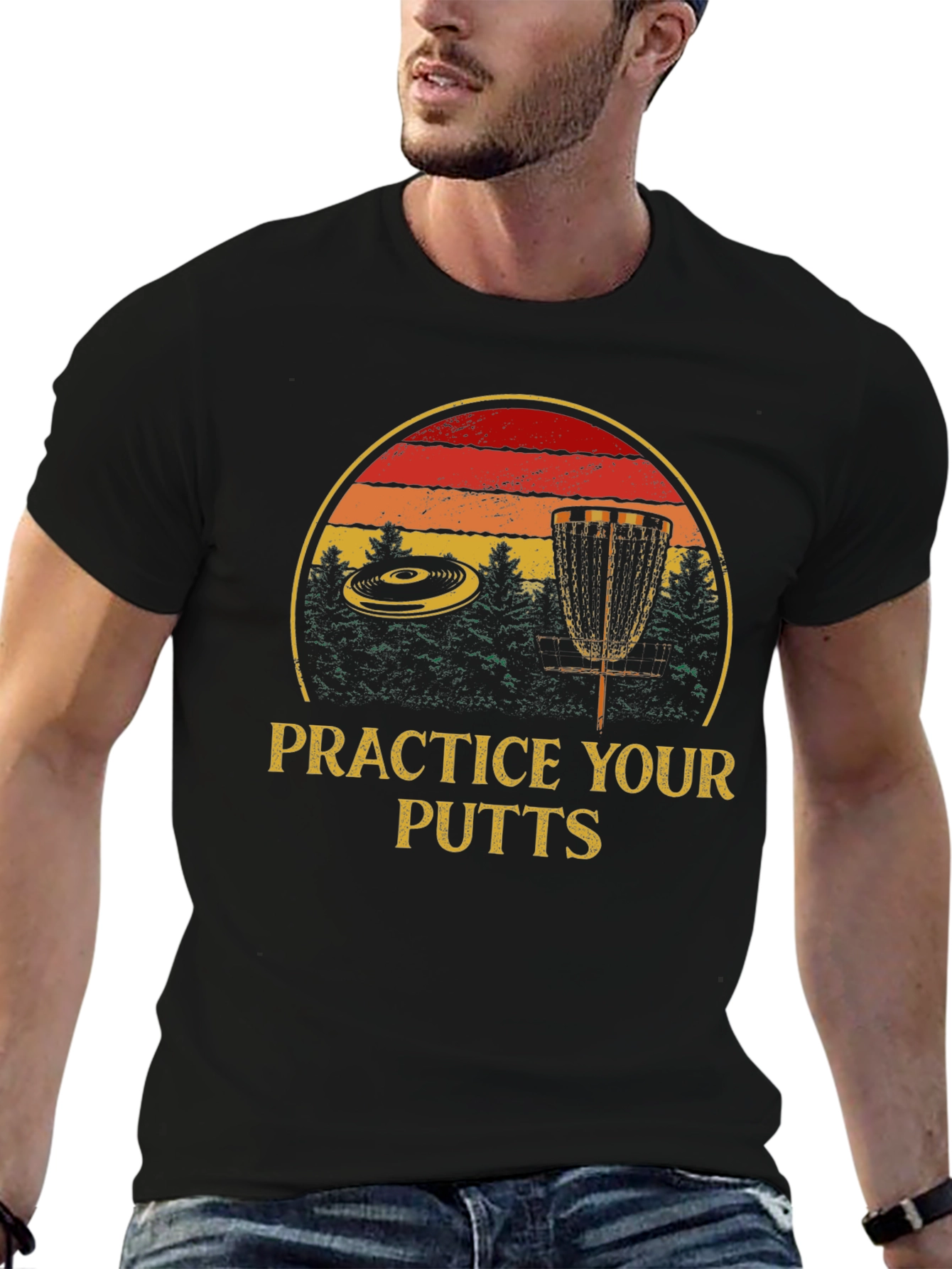 Black Practice Your Putts Graphic Tee - Disc Golf Design view 6
