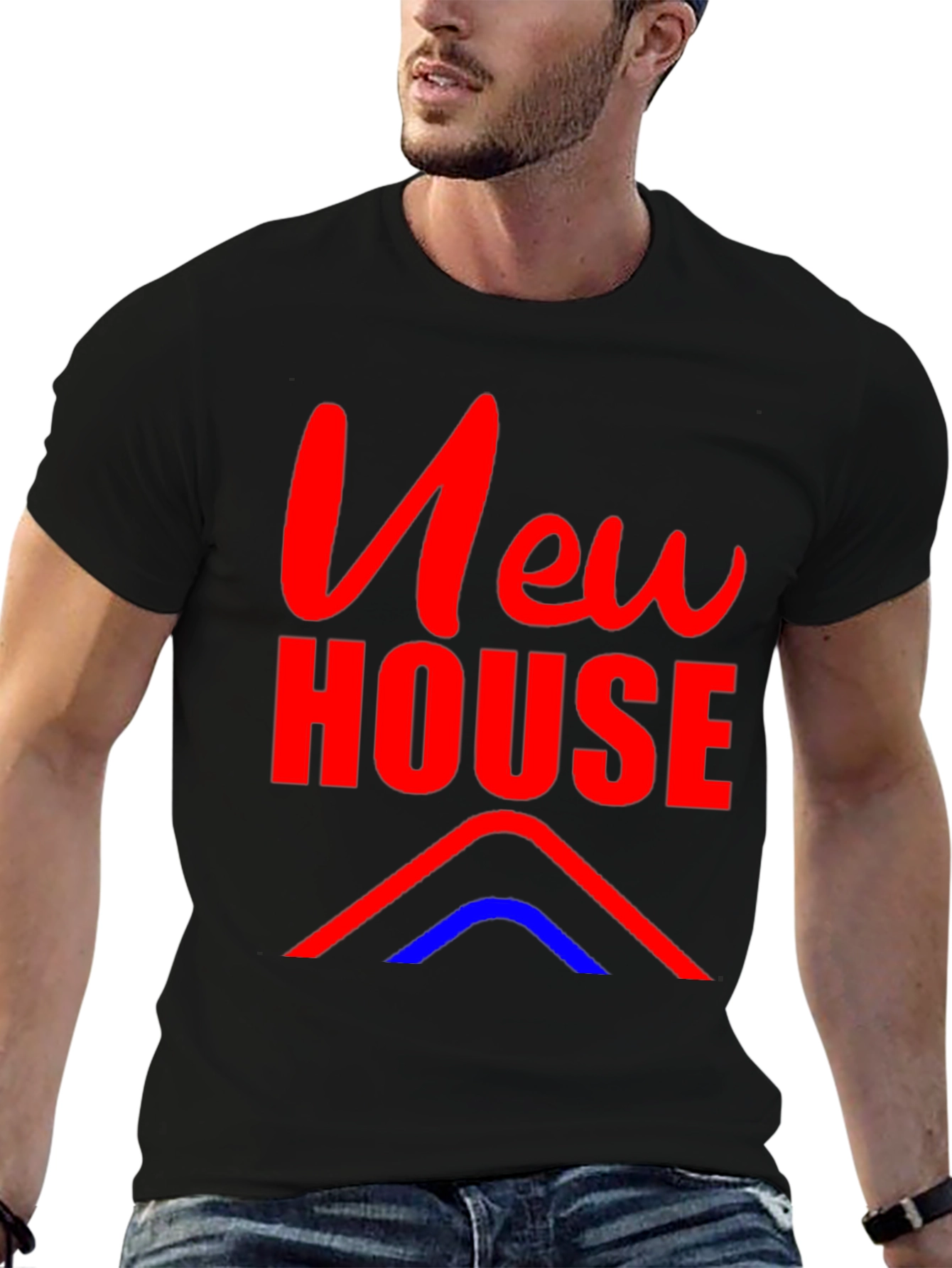 Black New House Graphic Tee - Black Cotton Blend T-Shirt view 6