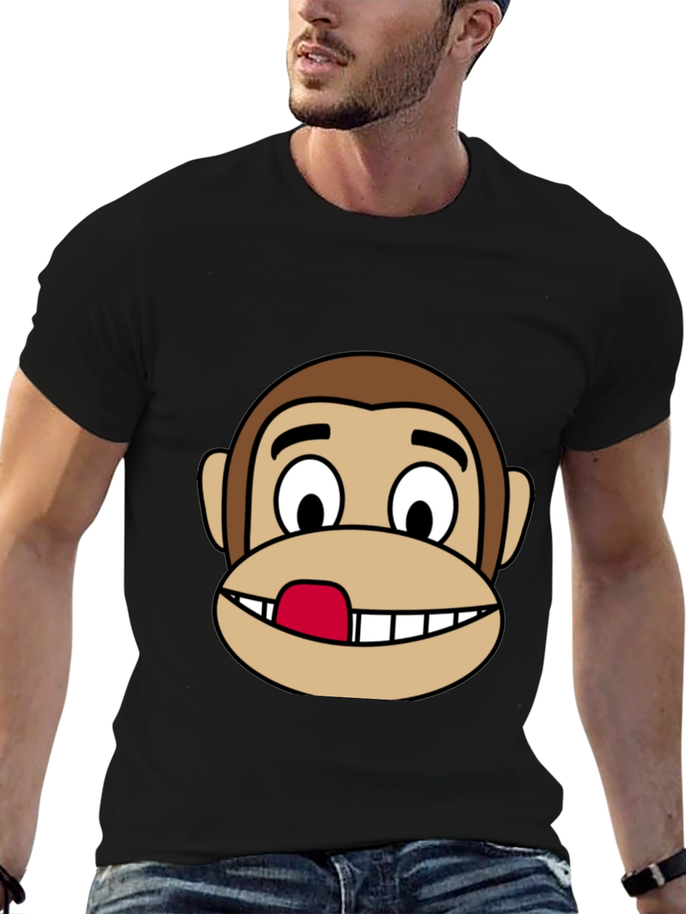 Black Funny Monkey Face Graphic Tee - Black Cotton T-Shirt view 6