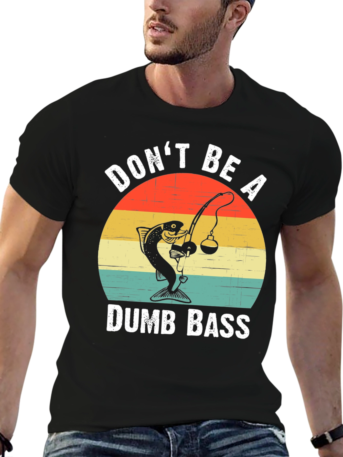 Black Don't Be A Dumb Bass T-Shirt Fishing Humor view 6