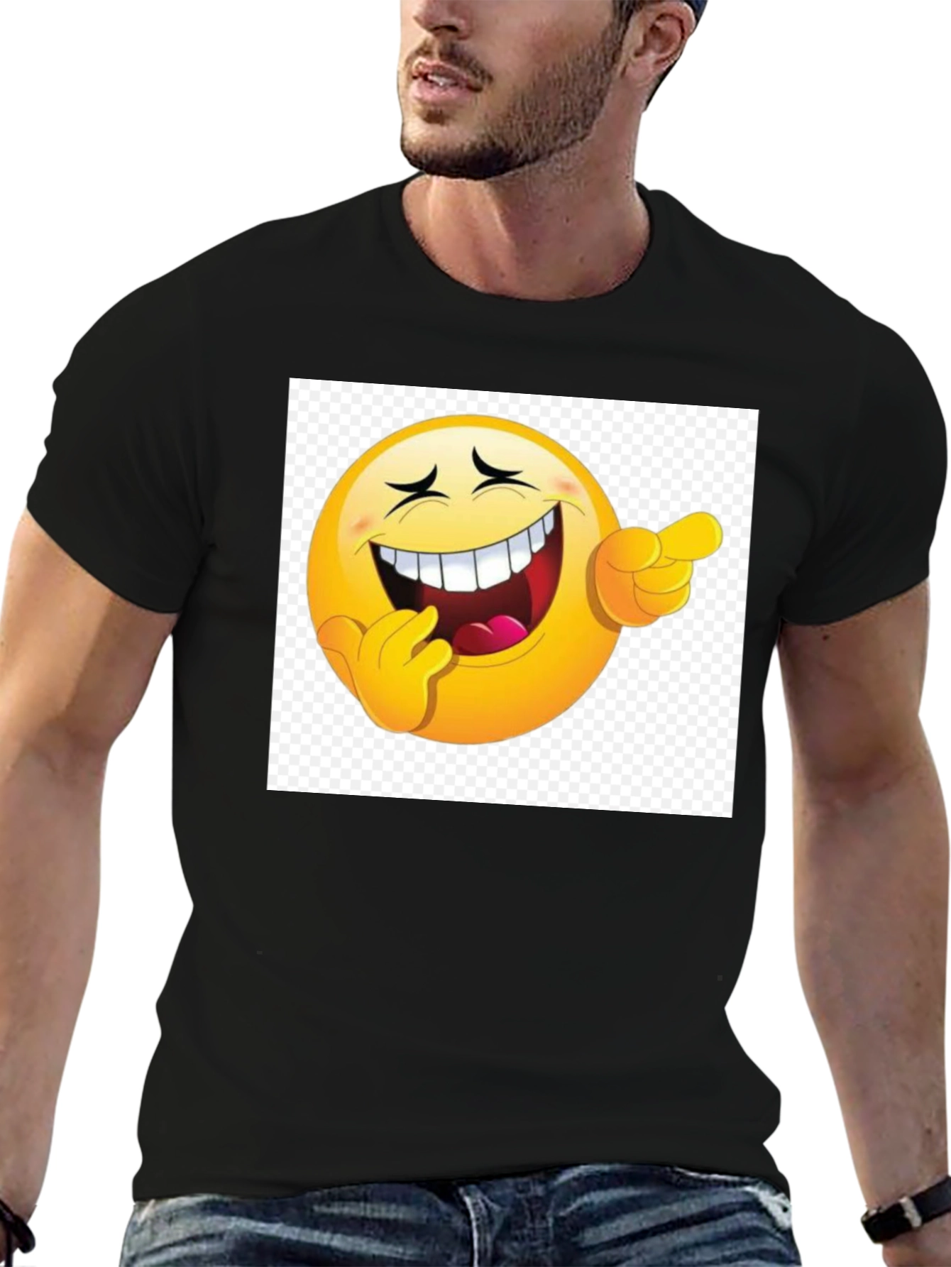 Black Laughing Emoji Graphic Black T-Shirt view 6