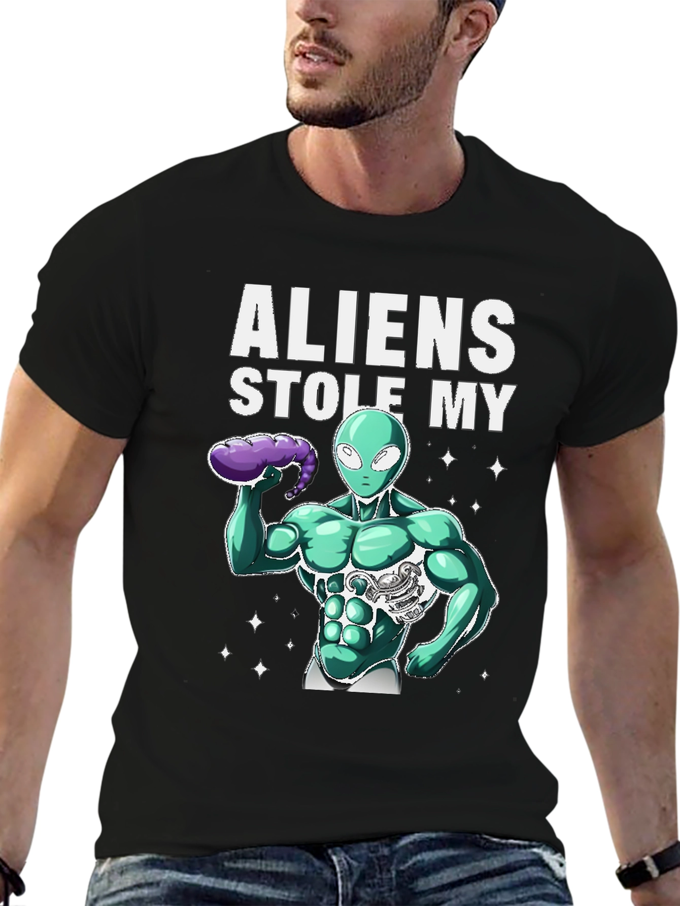 Black Aliens Stole My Six-Pack T-Shirt view 6