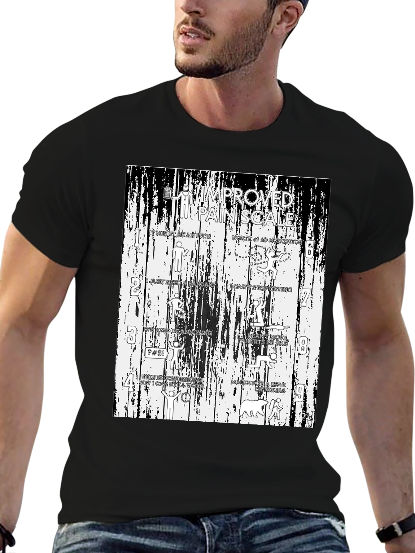 Black Funny "Improved Pain Scale" Graphic Tee view 6