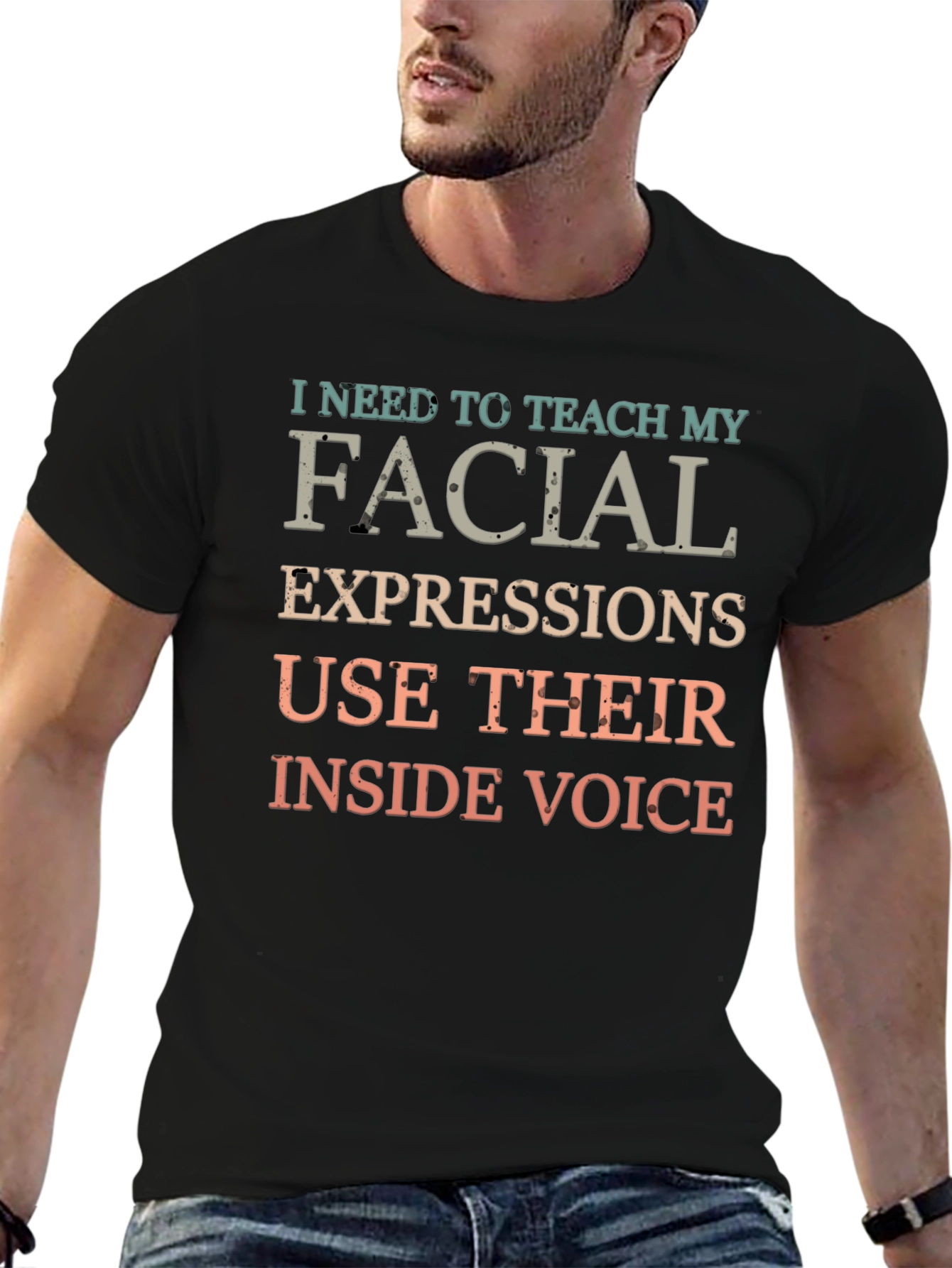 Black Funny Facial Expressions Inside Voice Graphic T-Shirt view 6