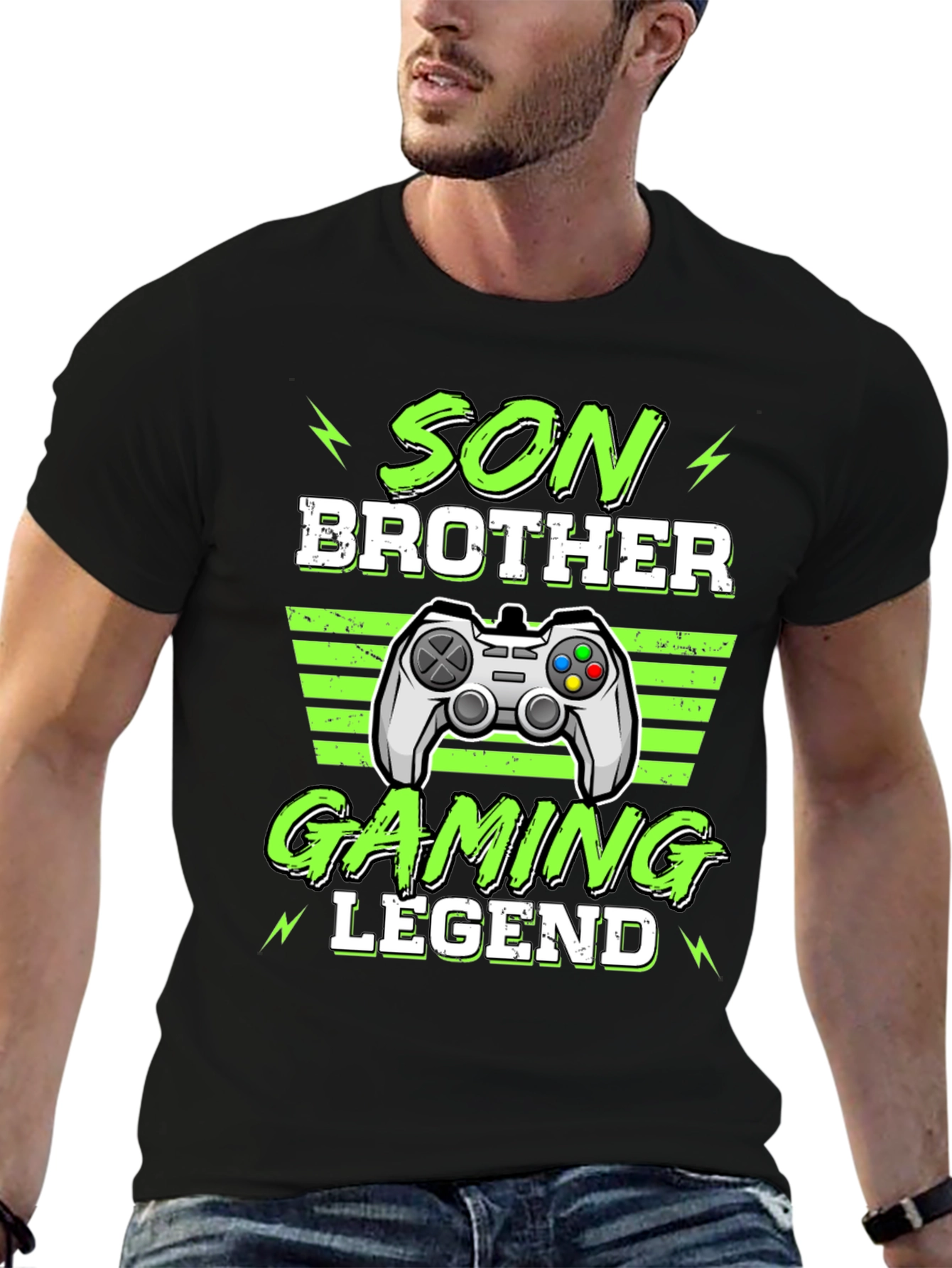 Black Son Brother Gaming Legend Black T-Shirt view 6