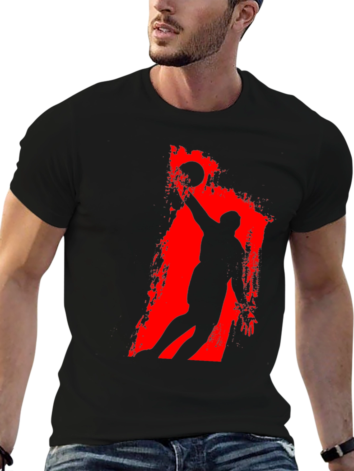 Black Basketball Silhouette Graphic Tee - Black Cotton T-Shirt view 6