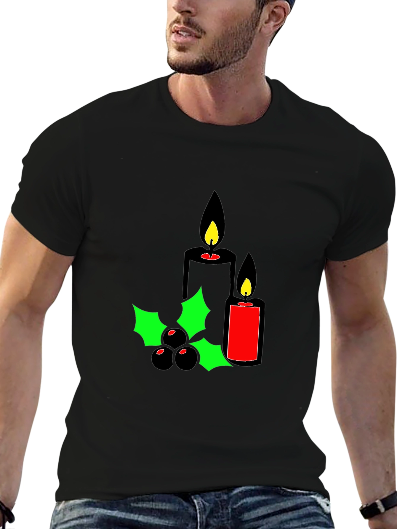 Black Holiday Candles Graphic Tee - Christmas Spirit Shirt view 6