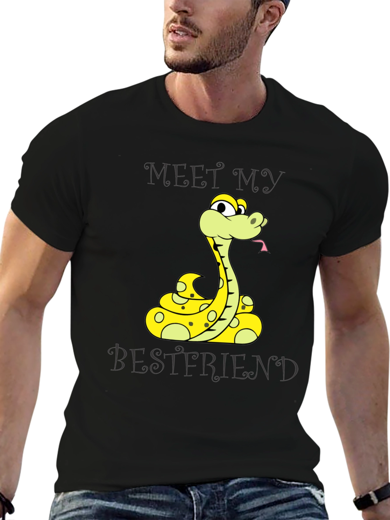 Black Meet My Bestfriend Snake Graphic T-Shirt view 6