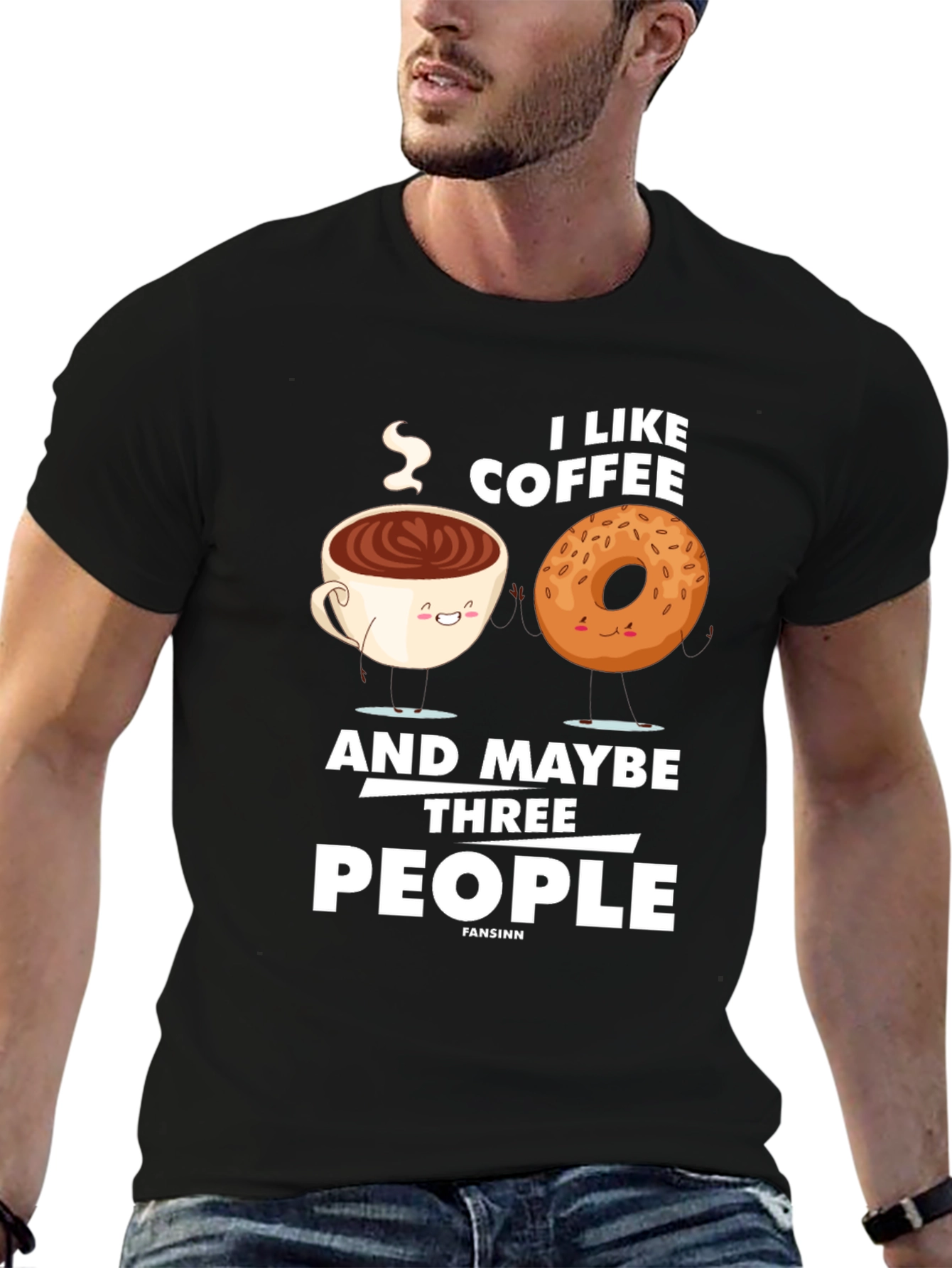 Black Funny Coffee & Donut Graphic T-Shirt view 6
