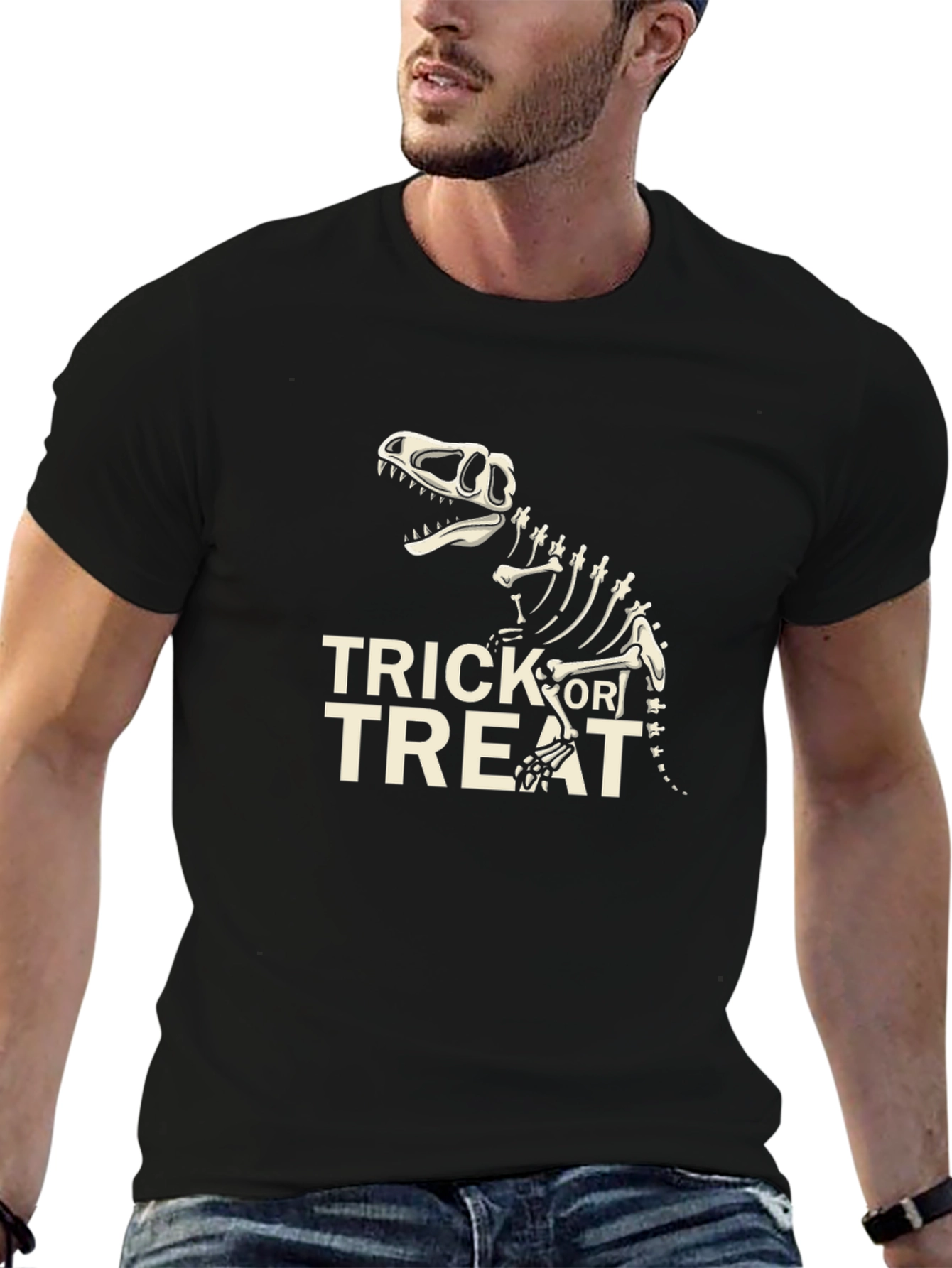 Black Dino Trick or Treat Halloween T-Shirt view 6