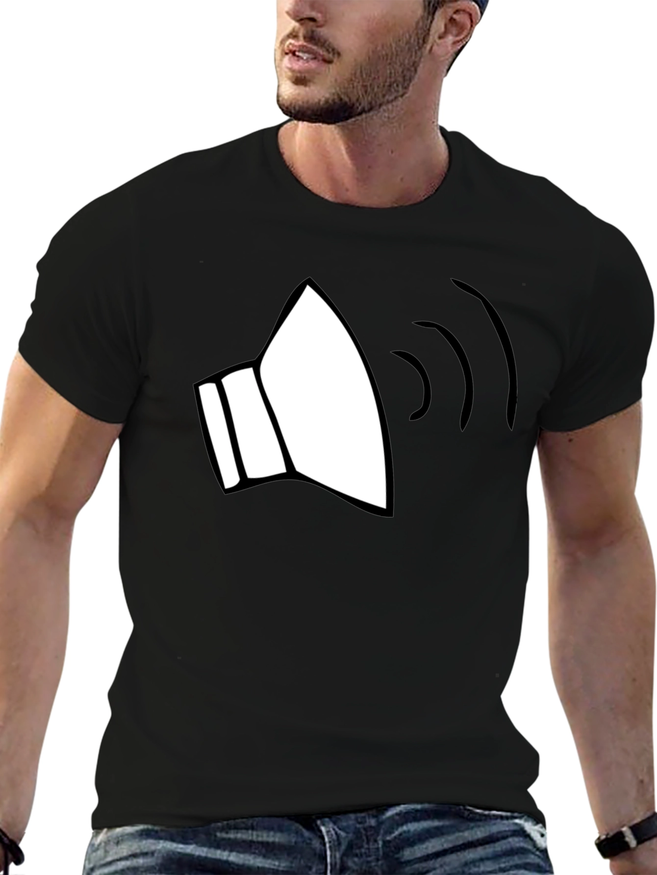 Black Sound Wave Graphic Tee - Black Cotton Blend view 6