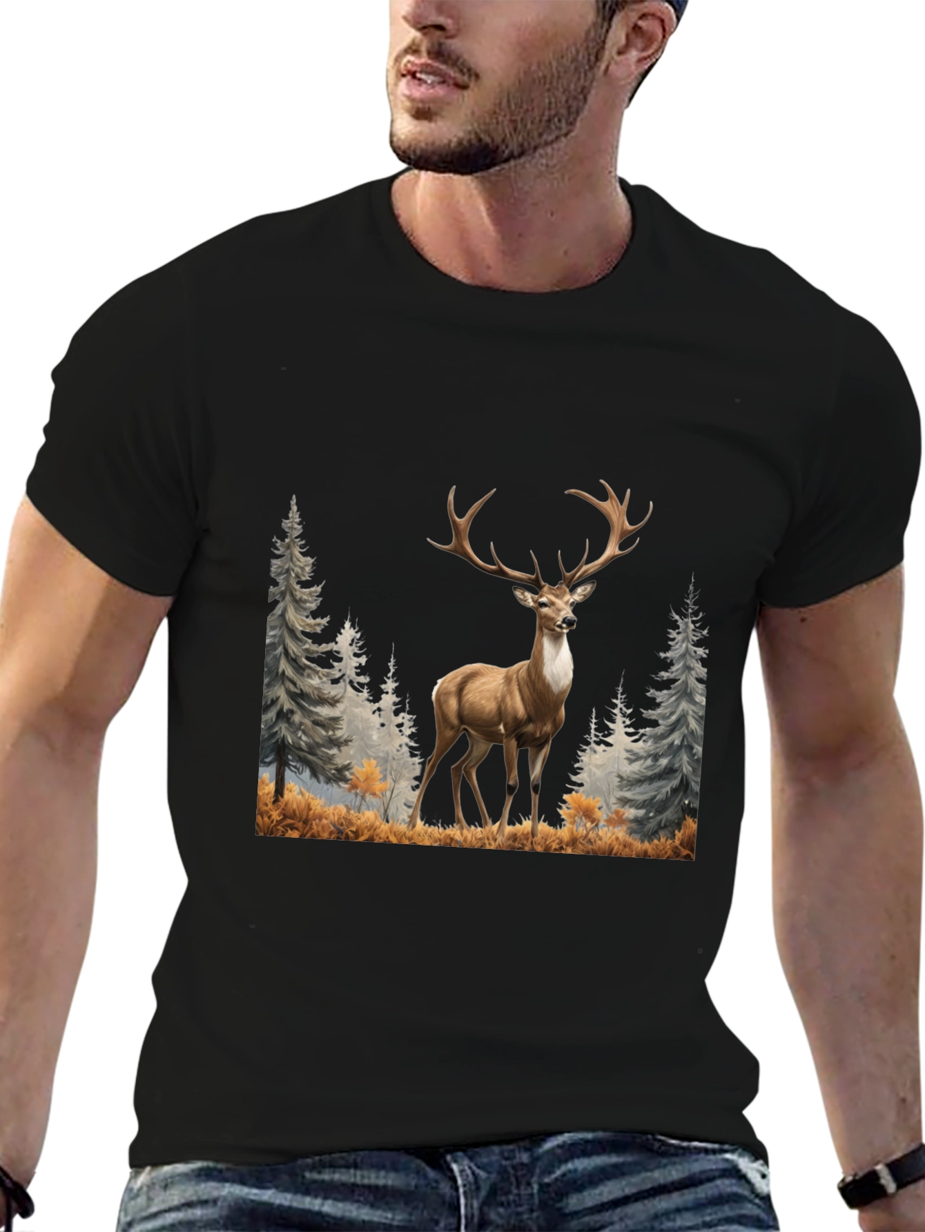 Black Deer Graphic Tee - Wildlife Inspired Men's T-Shirt view 6