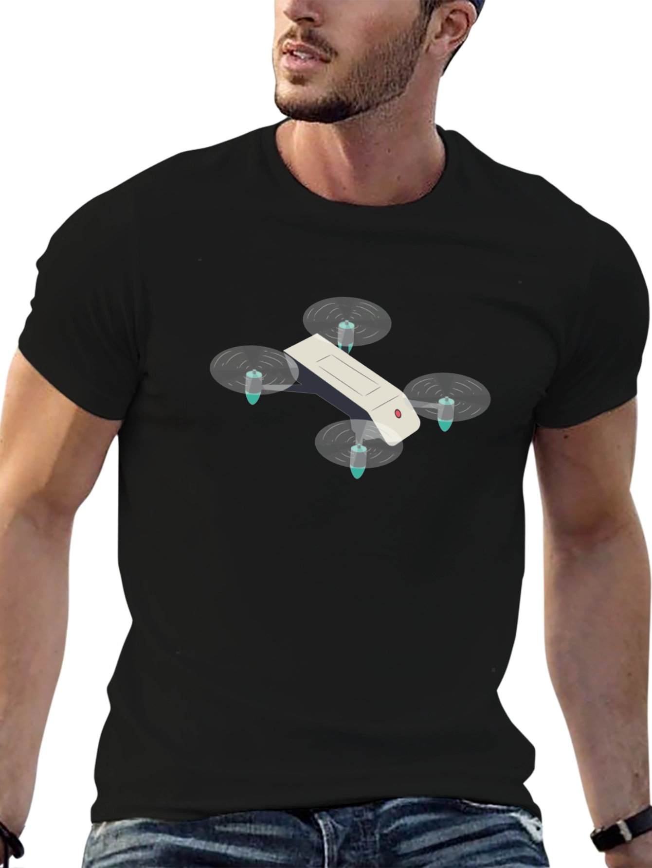 Black Drone Graphic T-Shirt - Black Cotton Tee view 6