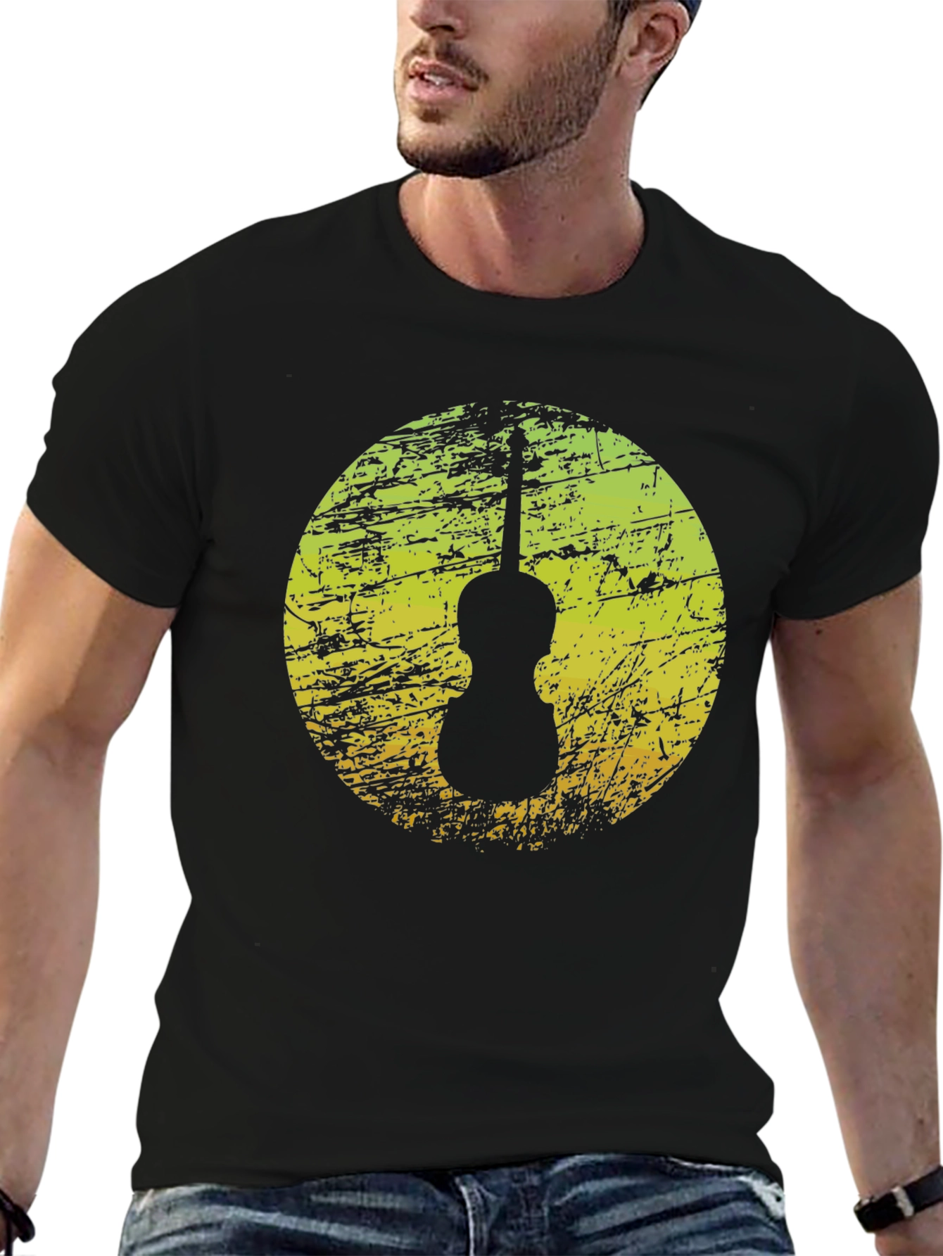 Black Grunge Guitar Silhouette T-Shirt view 6