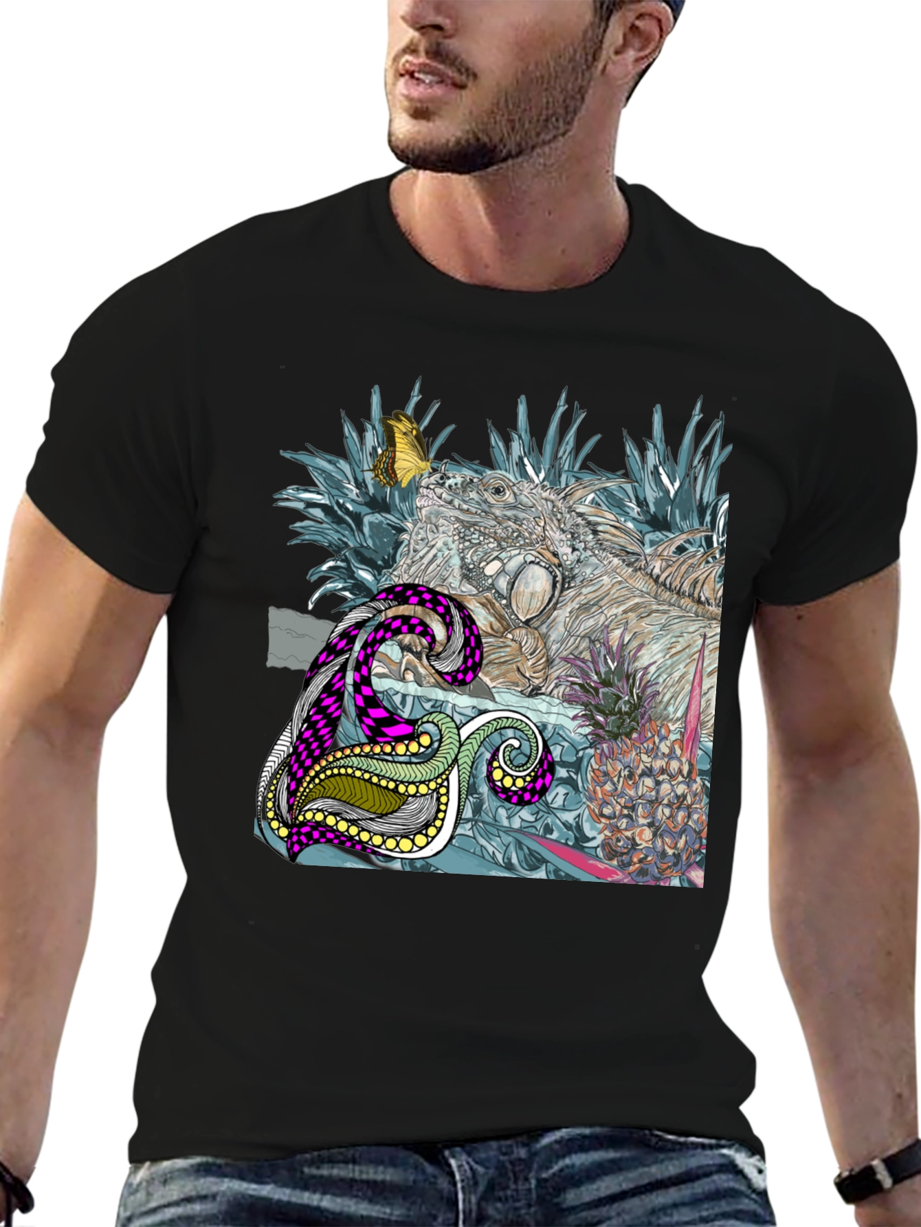 Black Iguana and Pineapple Graphic Tee view 6
