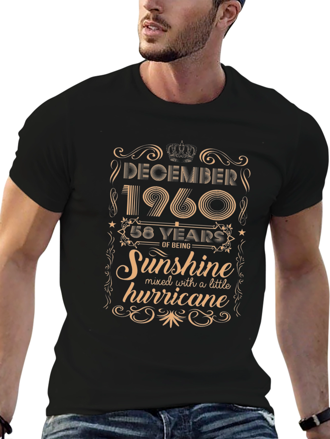 Black December 1960 Birthday T-Shirt - 58 Years of Sunshine & Hurricane view 6