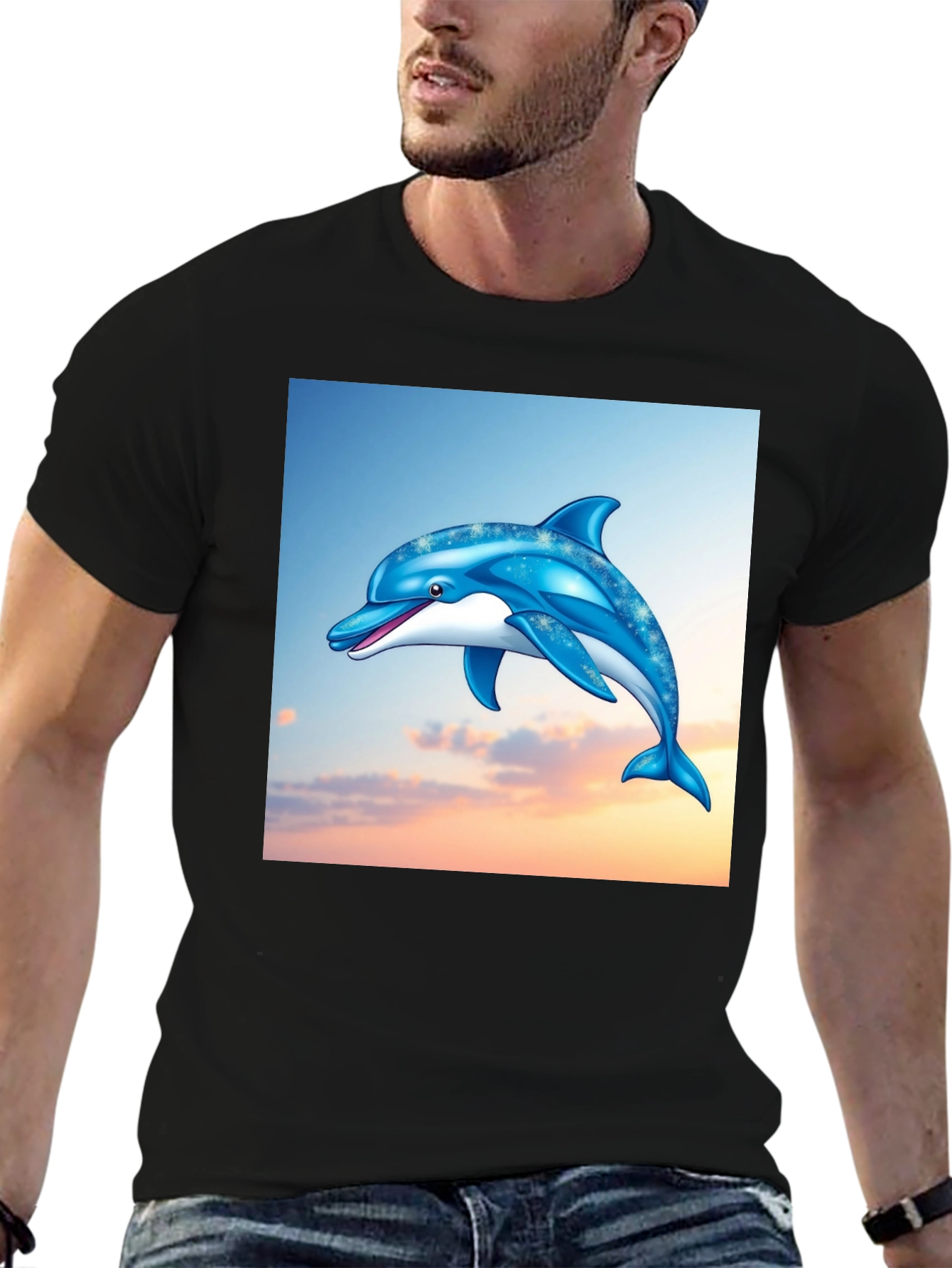 Black Dolphin Graphic Print Black T-Shirt view 6