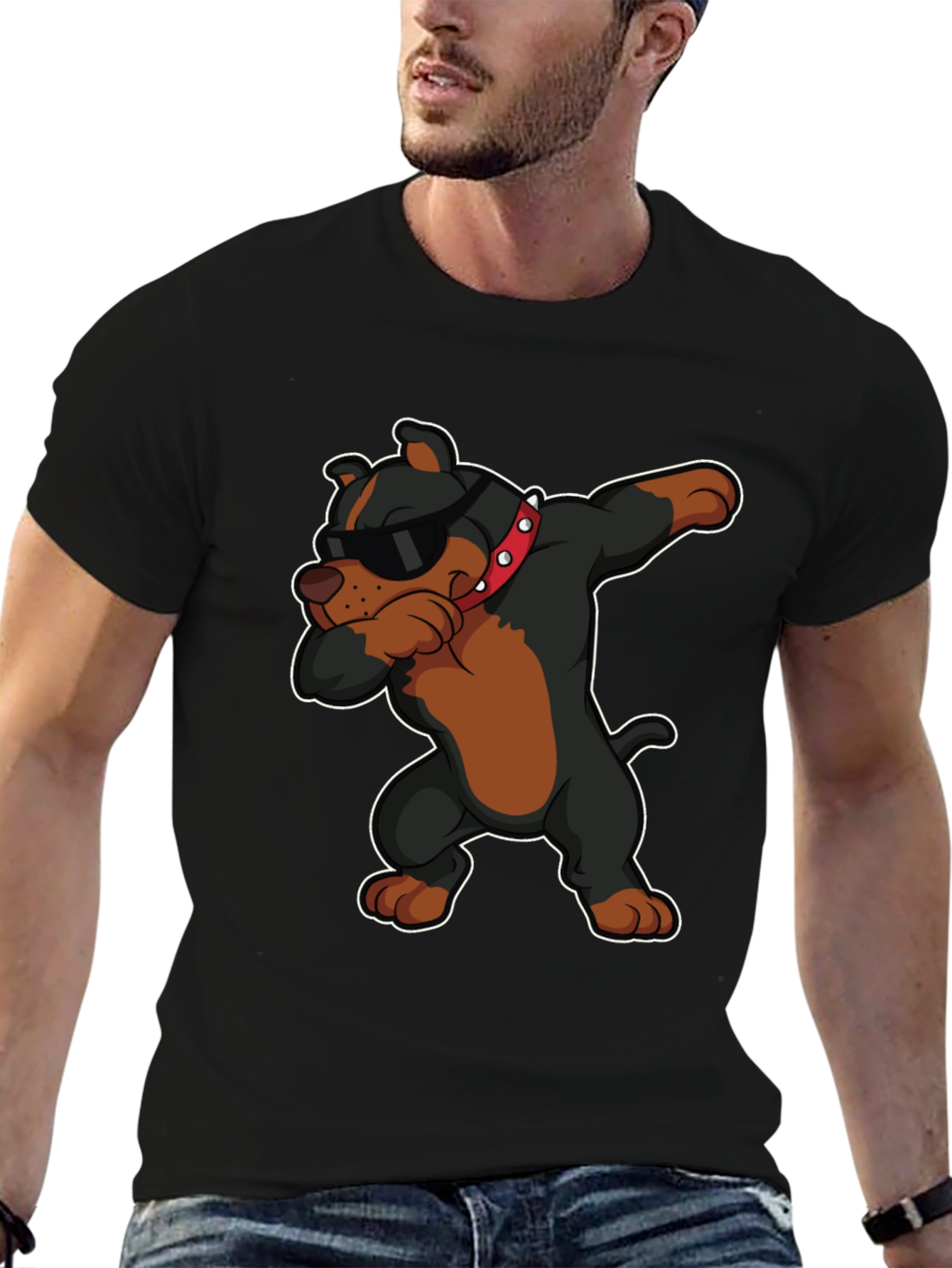 Black Dabbing Dog Graphic Tee - Cool Pup Design T-Shirt view 6