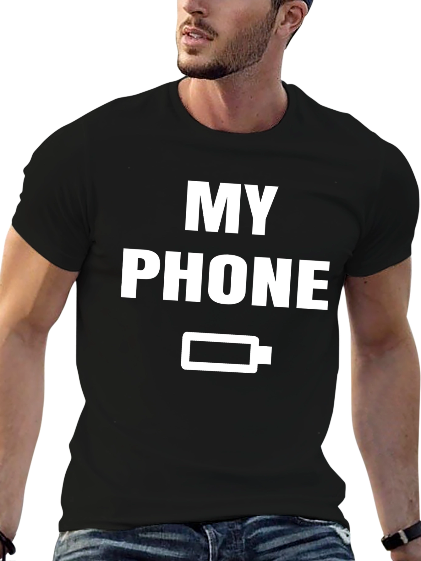 Black Low Battery Humor Tee - My Phone is Dead T-Shirt view 6