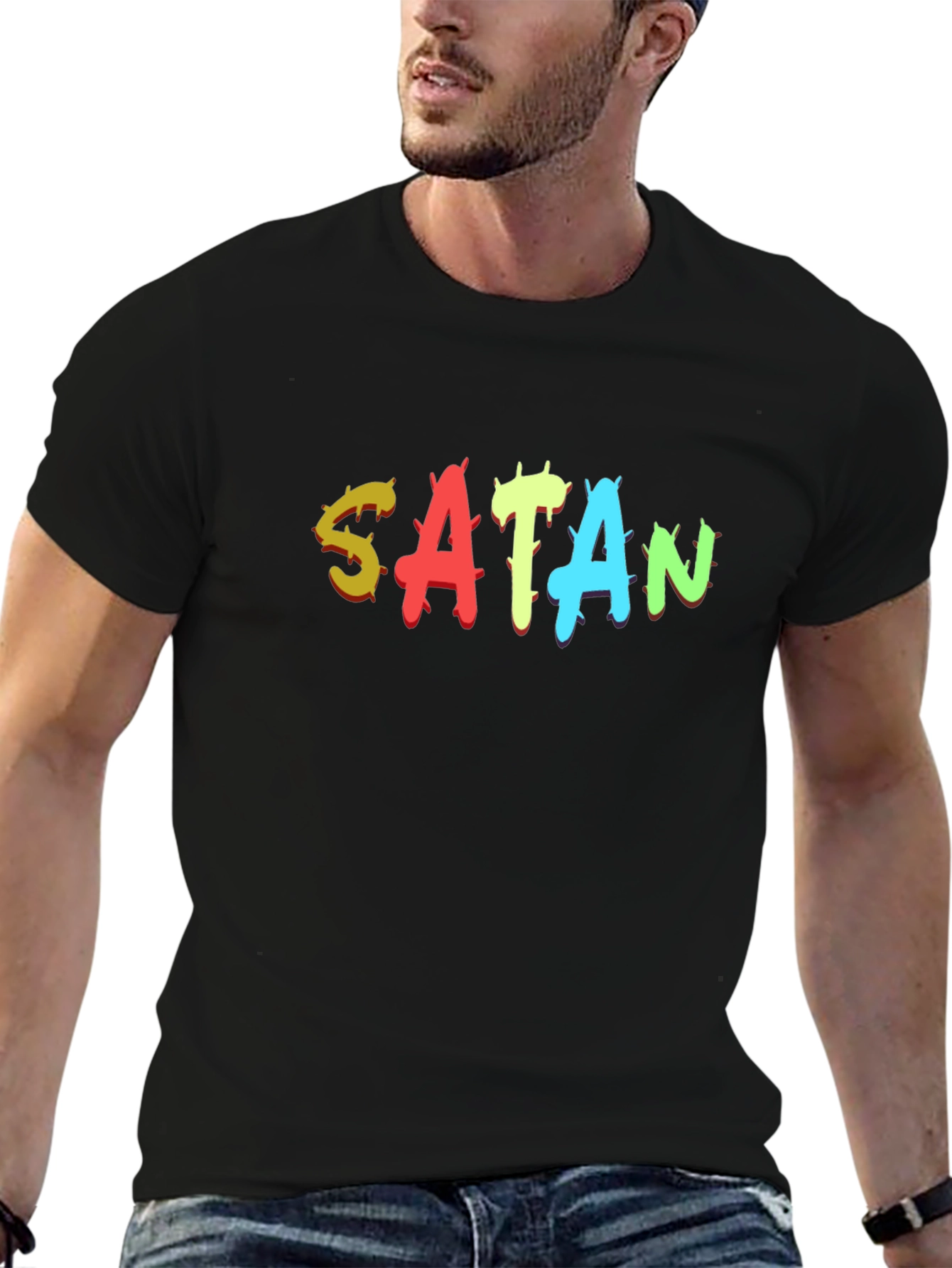 Black Satan Graphic Print Black T-Shirt view 6