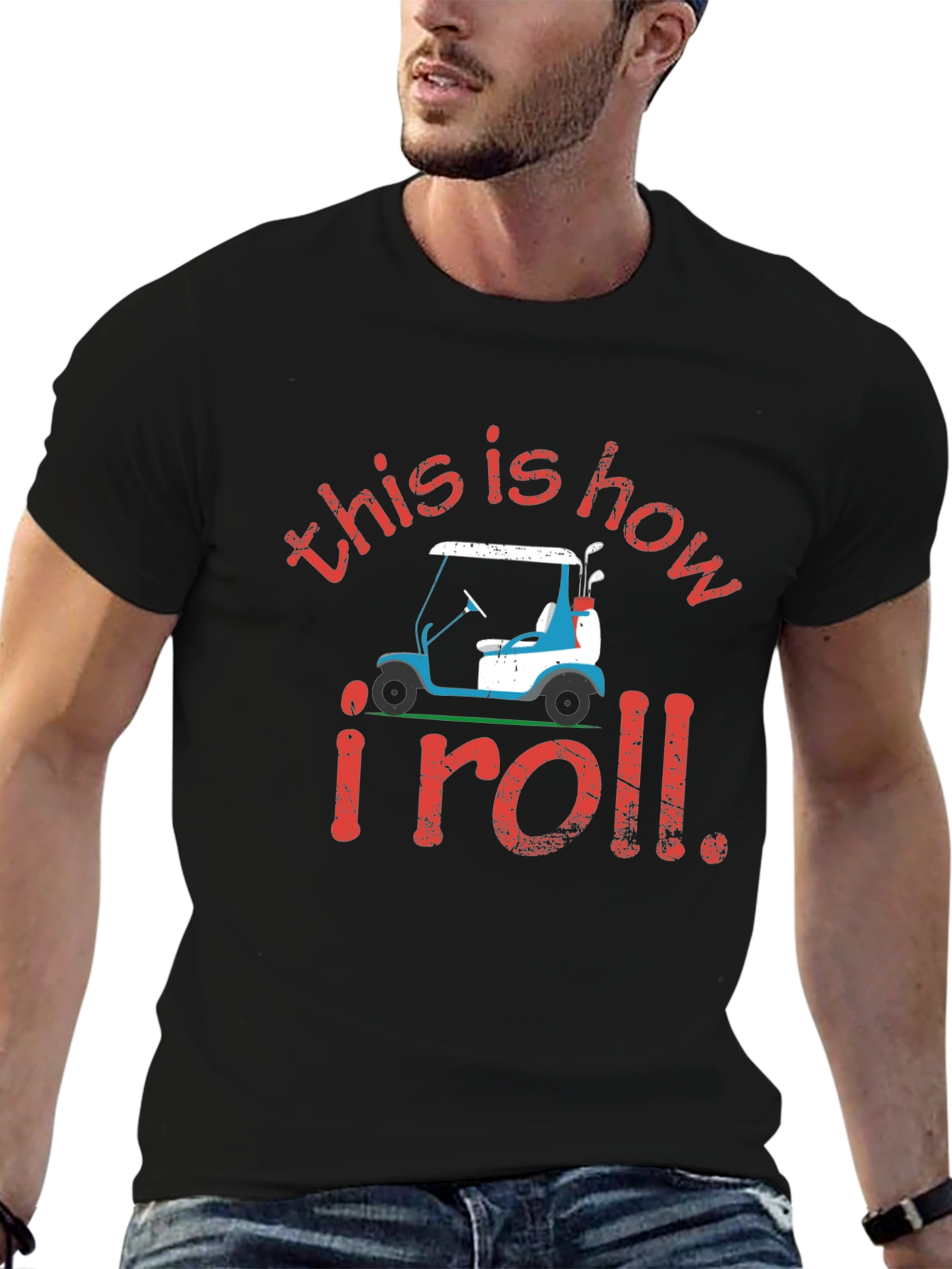 Black Golf Cart T-Shirt: This is How I Roll Tee view 6