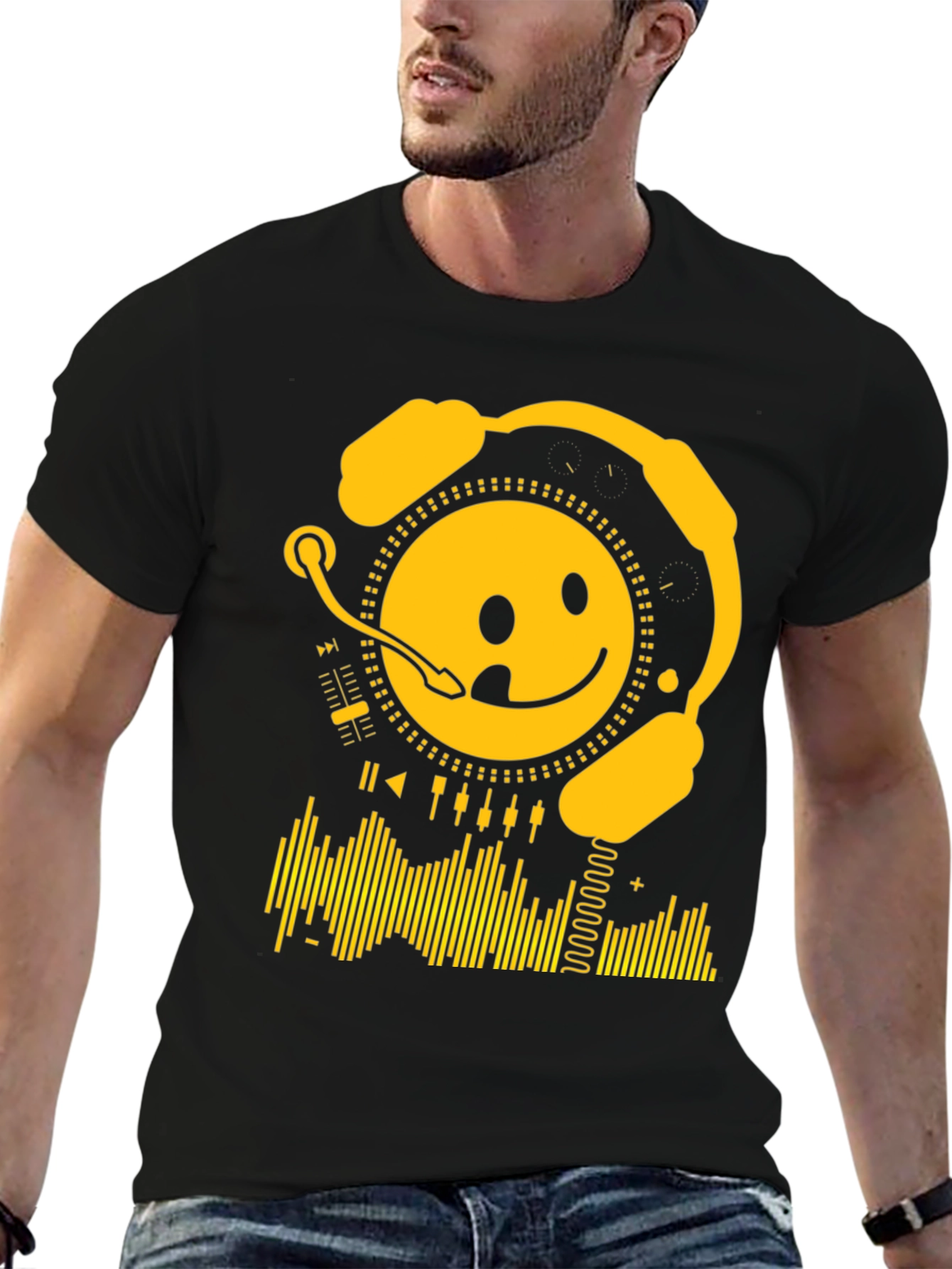 Black Smiley DJ Black T-Shirt view 6