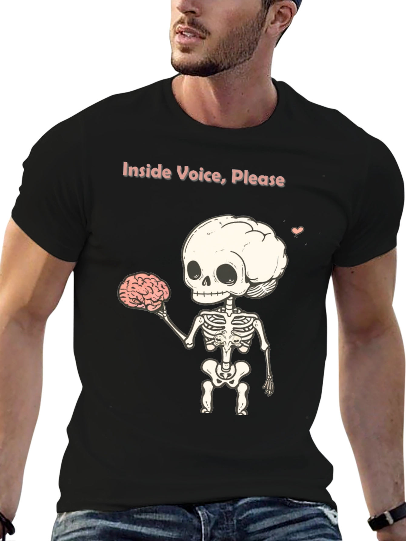 Black Inside Voice, Please - Skeleton Graphic T-Shirt view 6