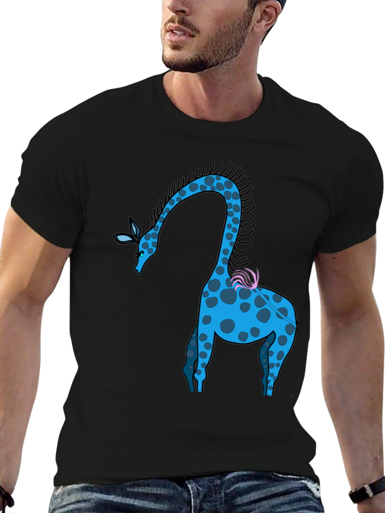 Black Cool Giraffe Graphic Tee - Stylish Casual Wear view 6